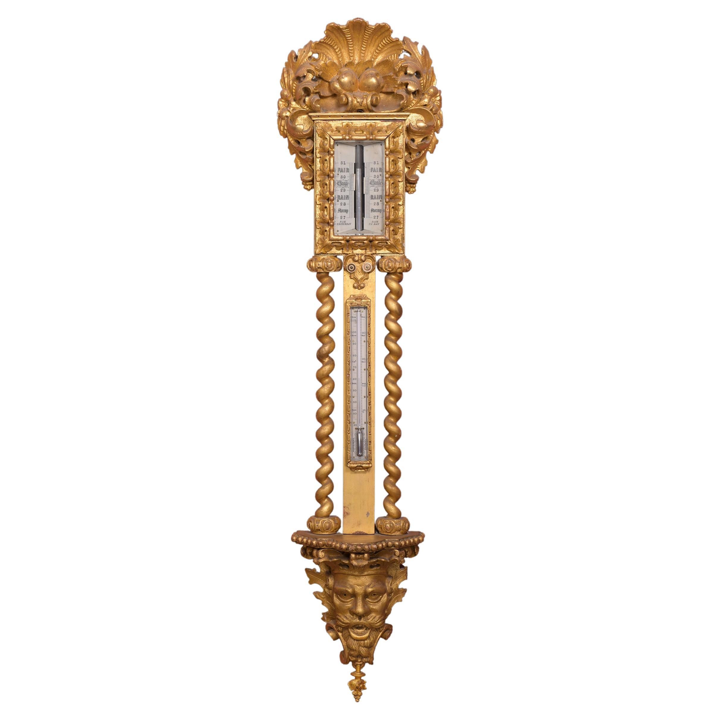 19th Century Irish Giltwood Barometer in the Baroque Style For Sale