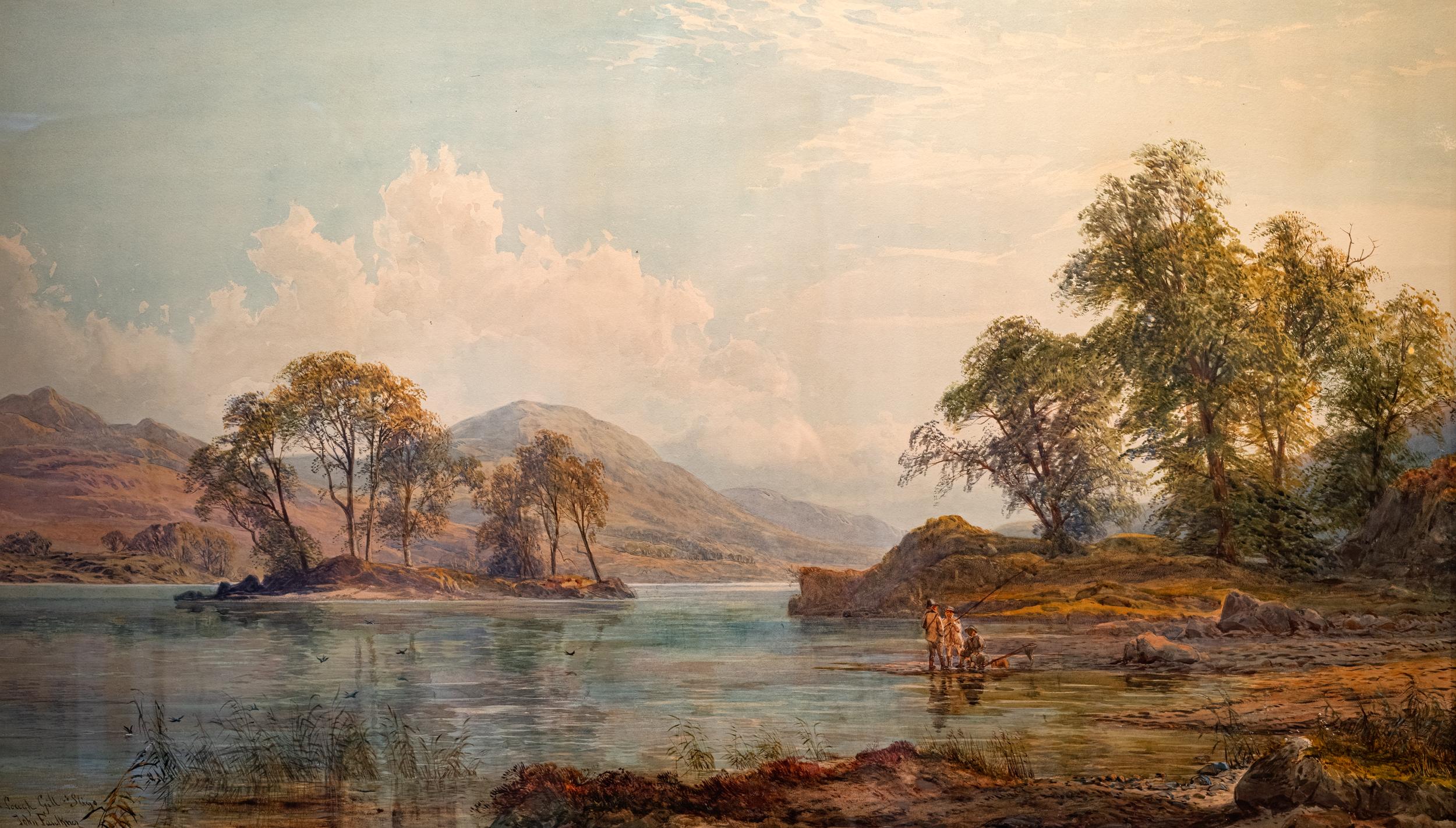 Vittoriano Paesaggio irlandese del XIX secolo Acquerello di Lough Gill Co. Sligo Di John Faulkner in vendita