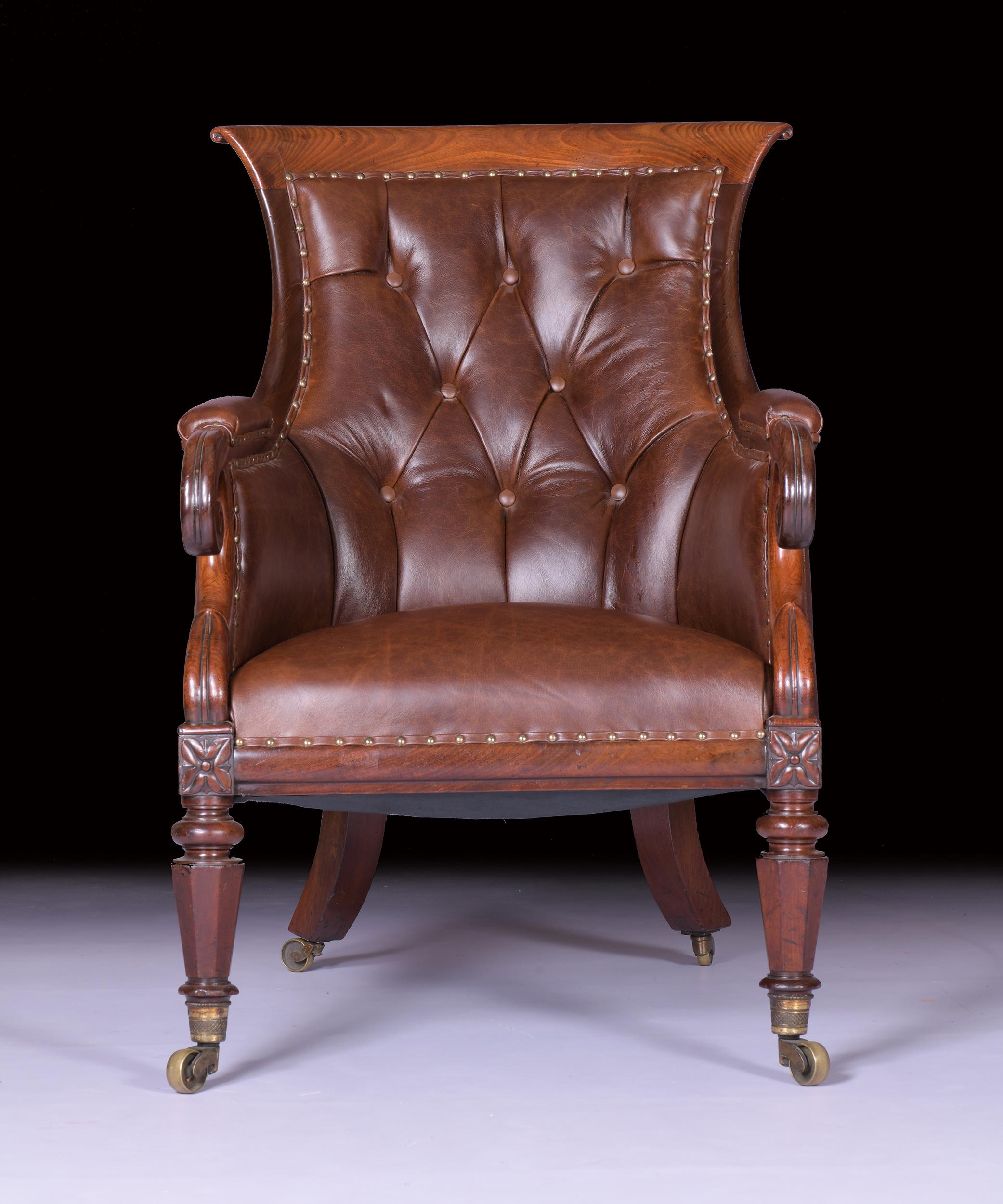 Regency Fauteuil de bibliothèque irlandais en acajou du XIXe siècle en vente