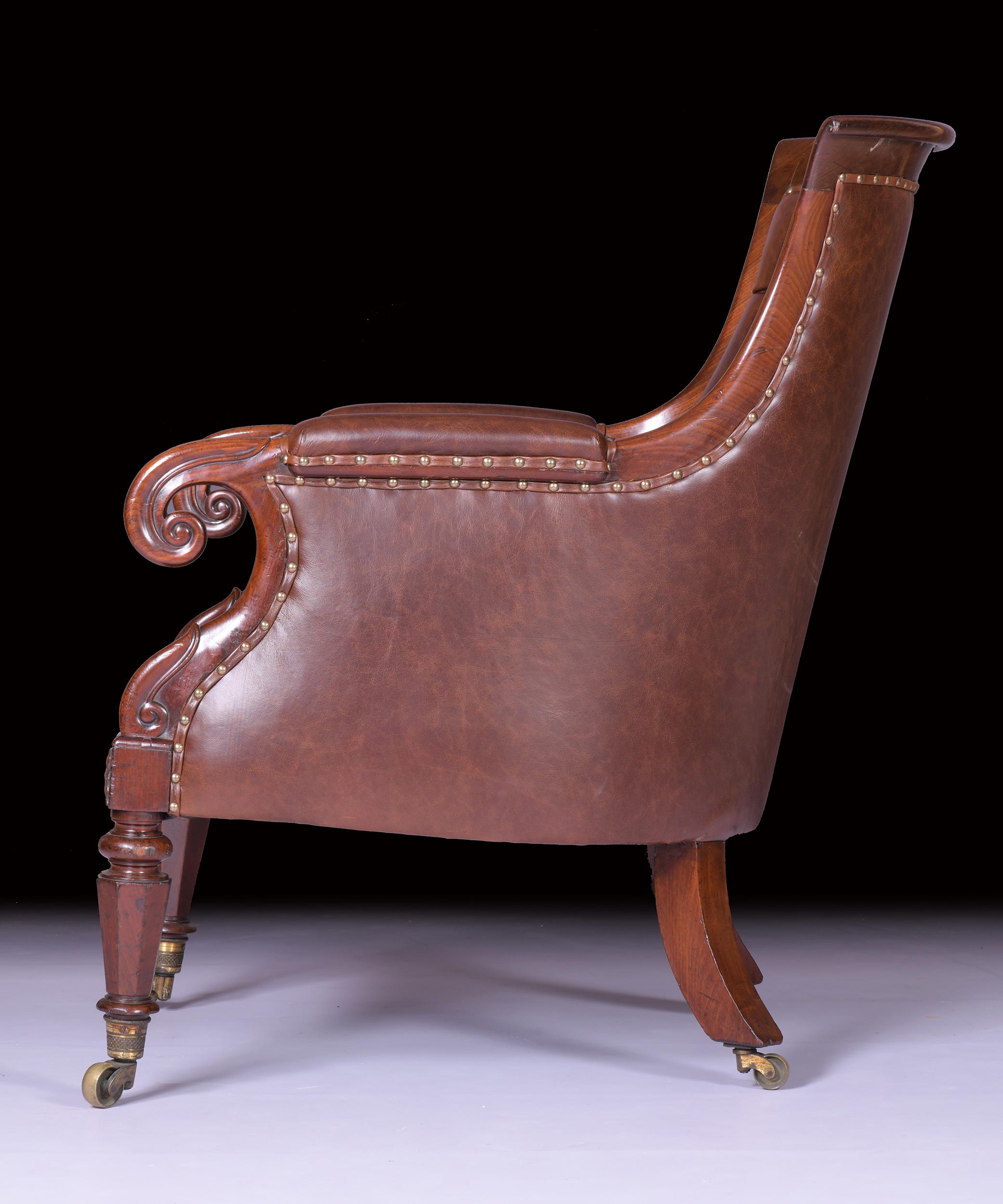 Leather 19th Century Irish Mahogany Library Armchair For Sale