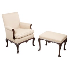 19th Century Irish Mahogany Library Armchair & Matching Stool