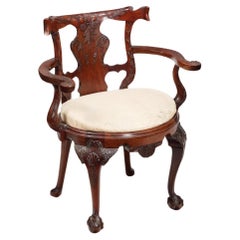 Antique 19th Century Irish Mahogany Open Armchair