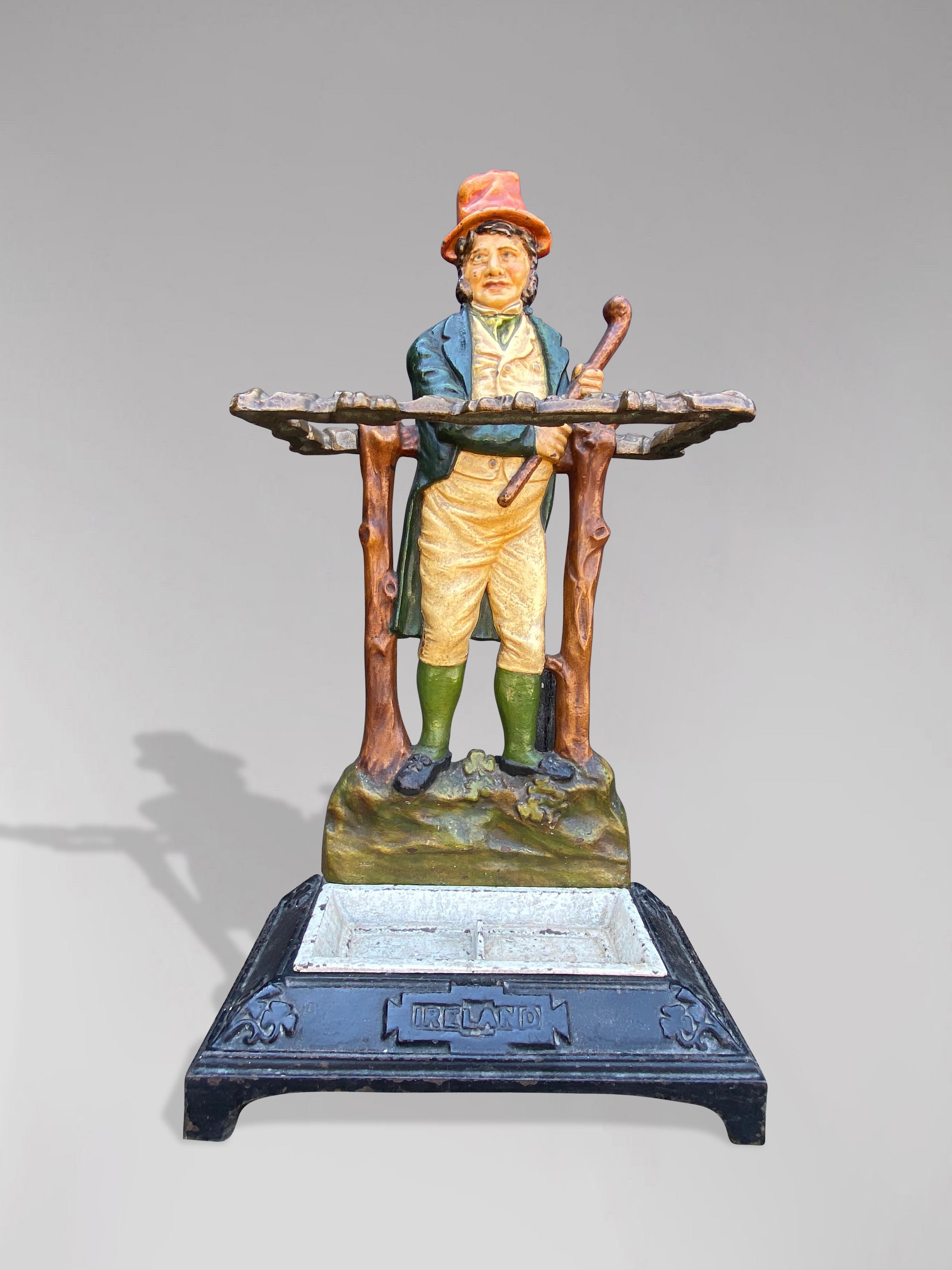 Hand-Crafted 19th Century Irish Painted Cast Iron Stick Stand For Sale