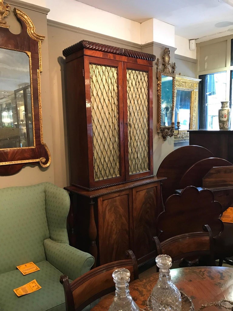 19th Century Irish Pair of Cork Flame Mahogany Bookcases For Sale at