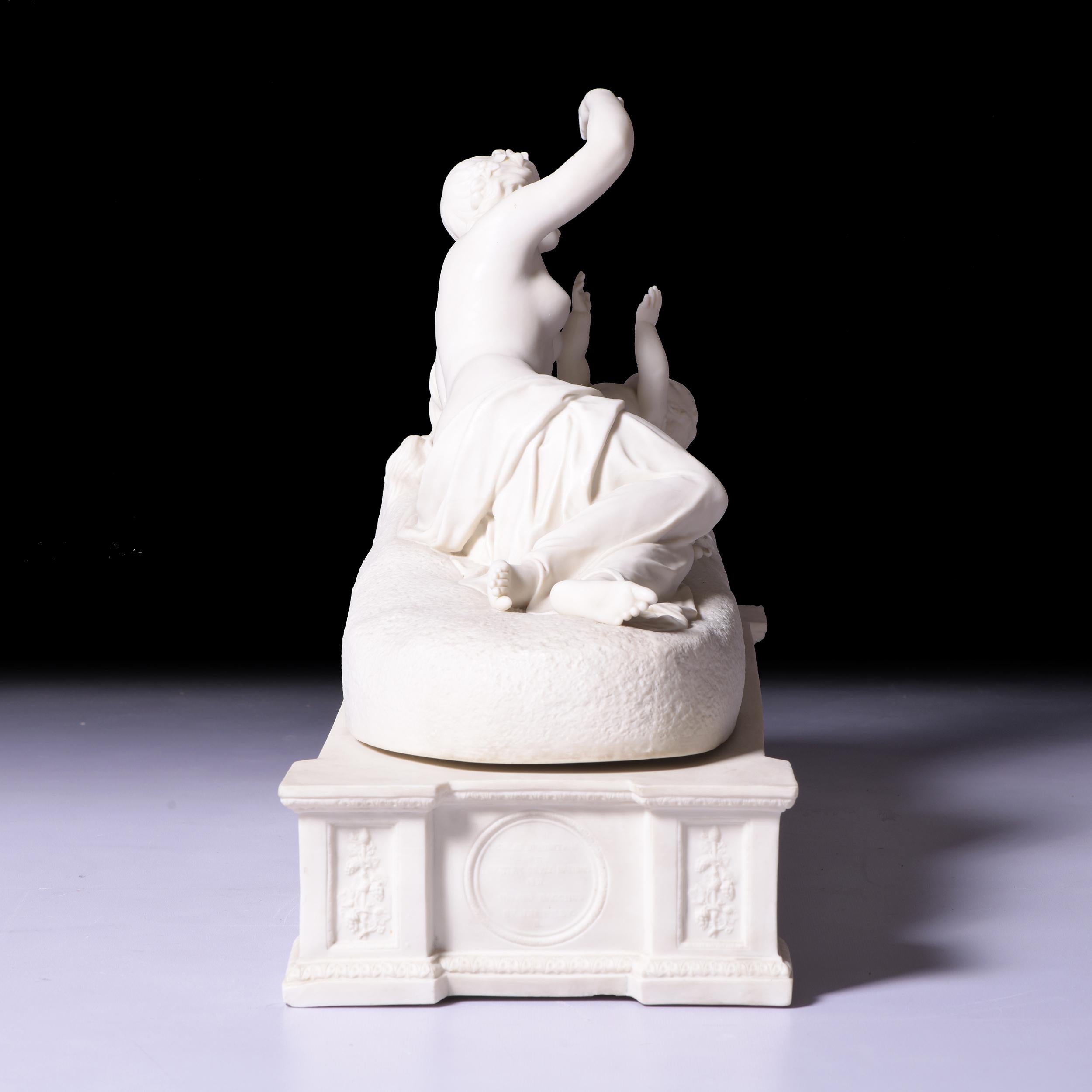 Porcelain 19th Century Irish Parian Group of Infant Bacchus & Ino by John Henry Foley