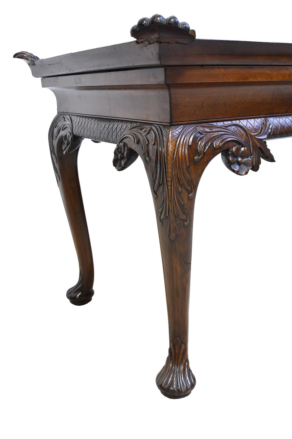 19th Century Irish Queen Ann-Style Library Table in Mahogany w/ Carved Scallops For Sale 5