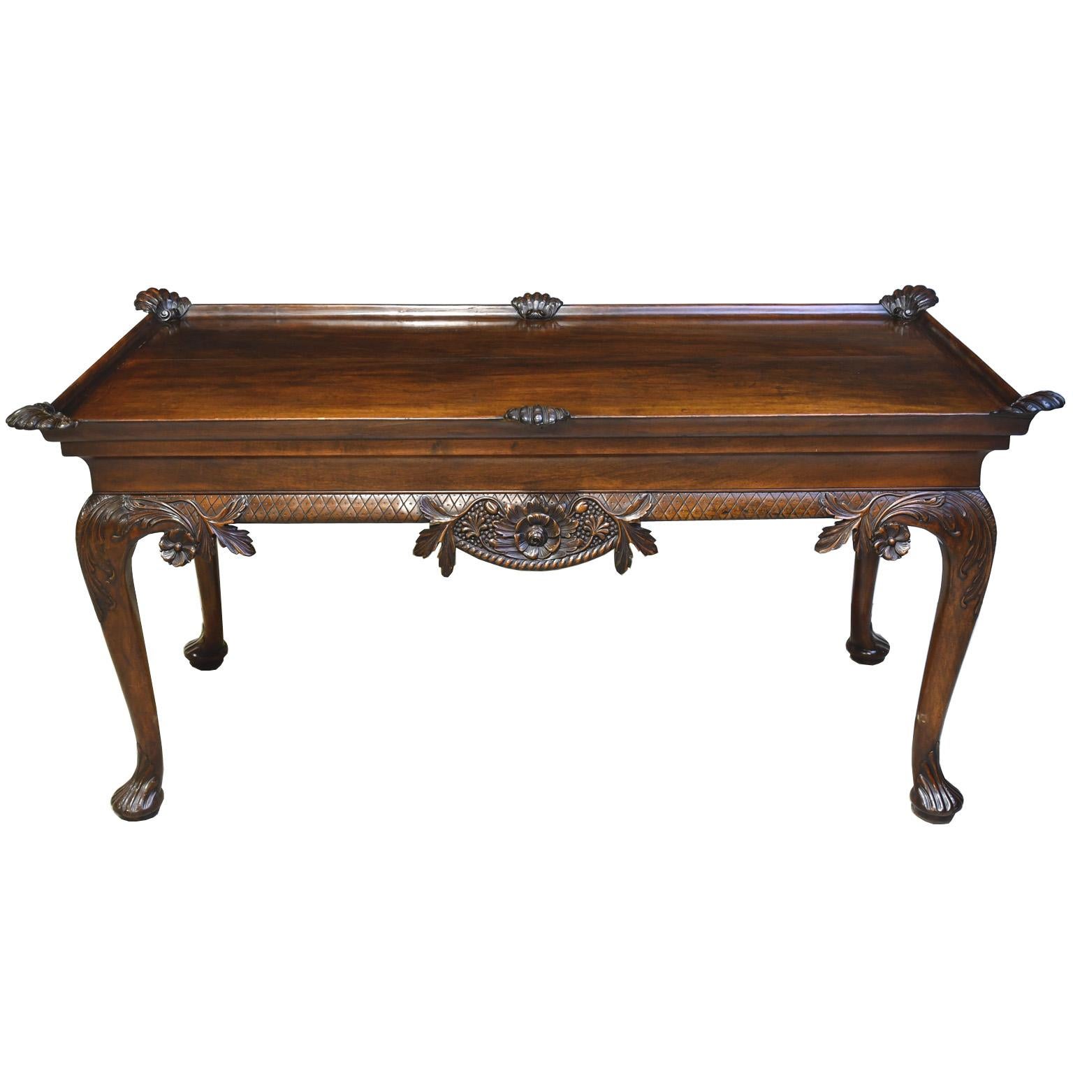 Queen Anne 19th Century Irish Queen Ann-Style Library Table in Mahogany w/ Carved Scallops For Sale