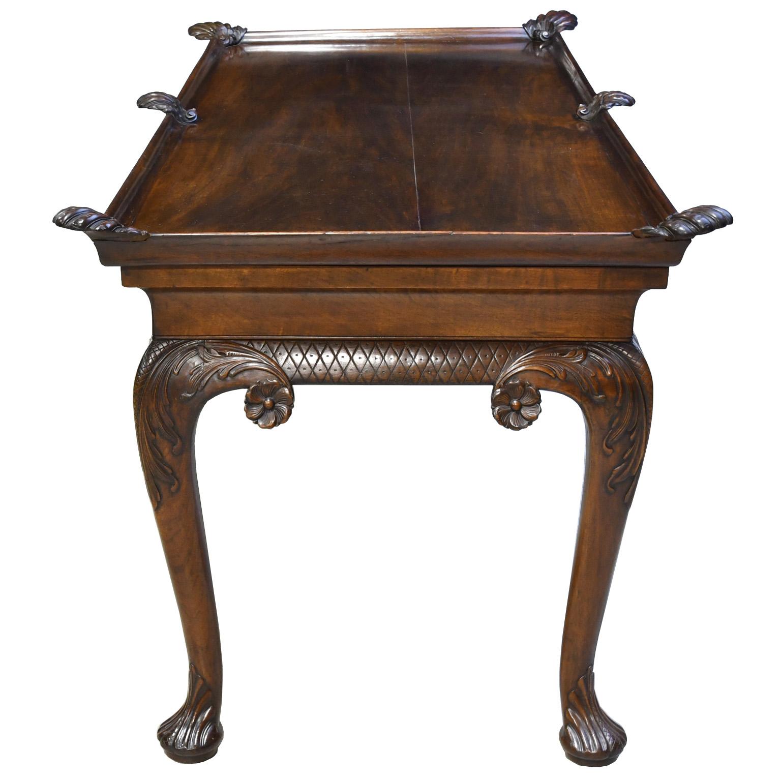 Northern Irish 19th Century Irish Queen Ann-Style Library Table in Mahogany w/ Carved Scallops For Sale