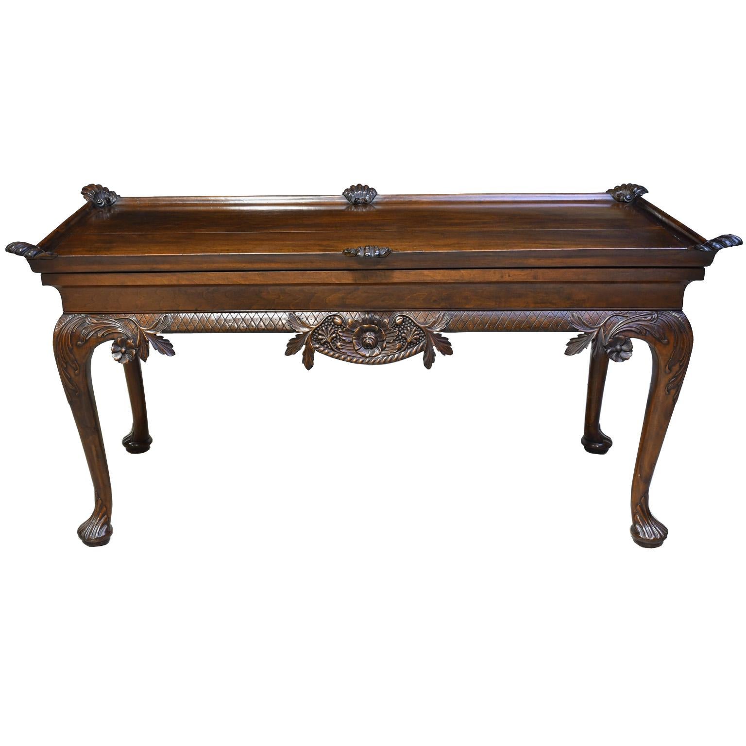 19th Century Irish Queen Ann-Style Library Table in Mahogany w/ Carved Scallops For Sale 1