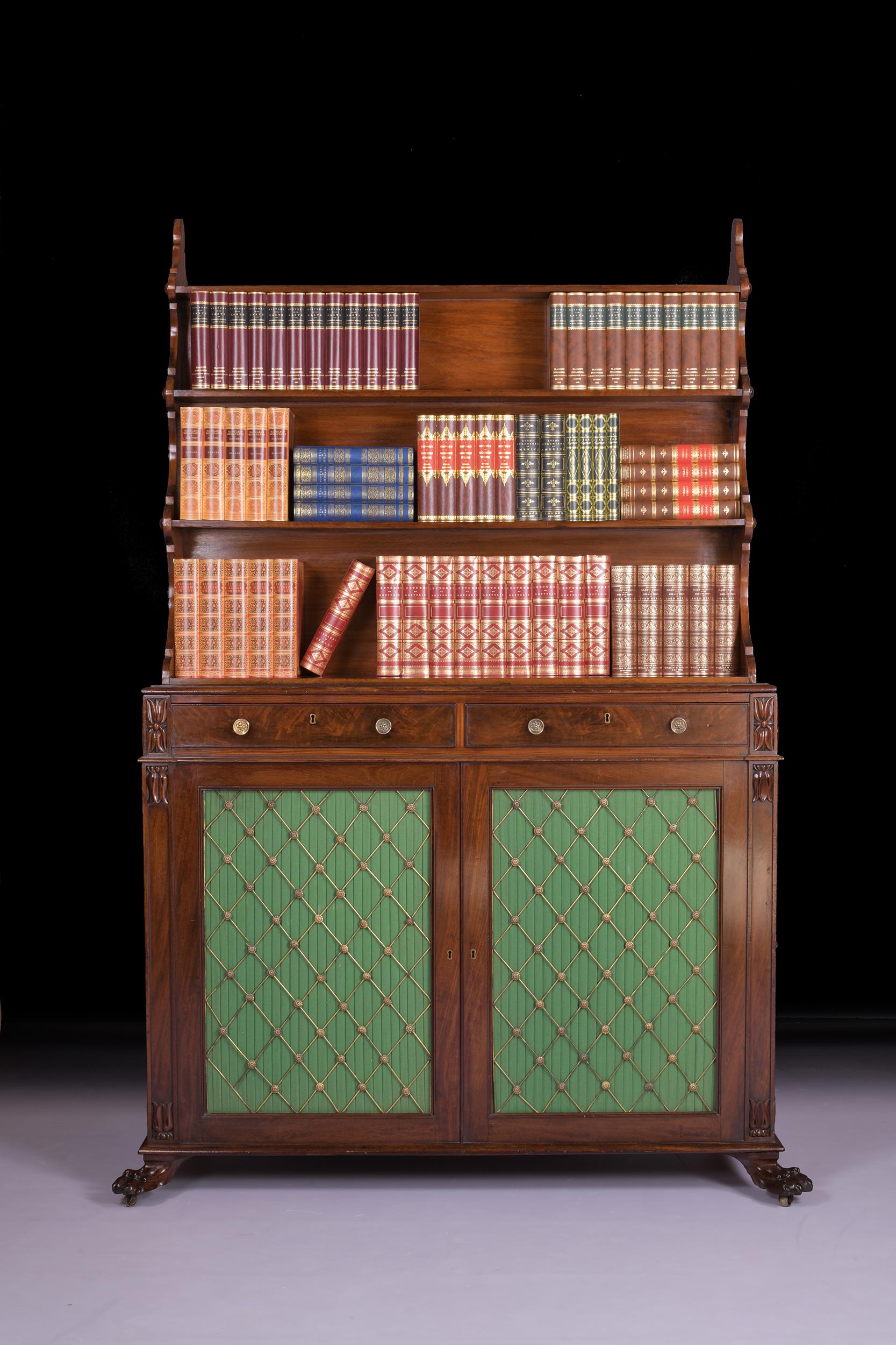 A very fine Irish late Regency early William IV mahogany freestanding double waterfall bookcase, stamped 
