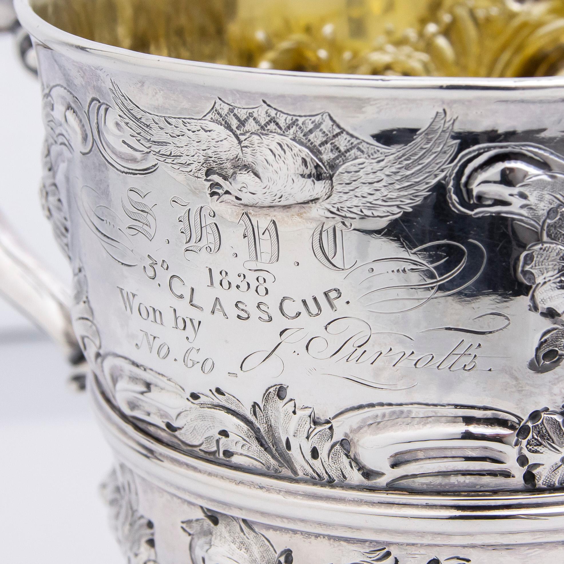 Coppa trofeo irlandese del 19° secolo in argento con spolvero a fuoco in vendita 2