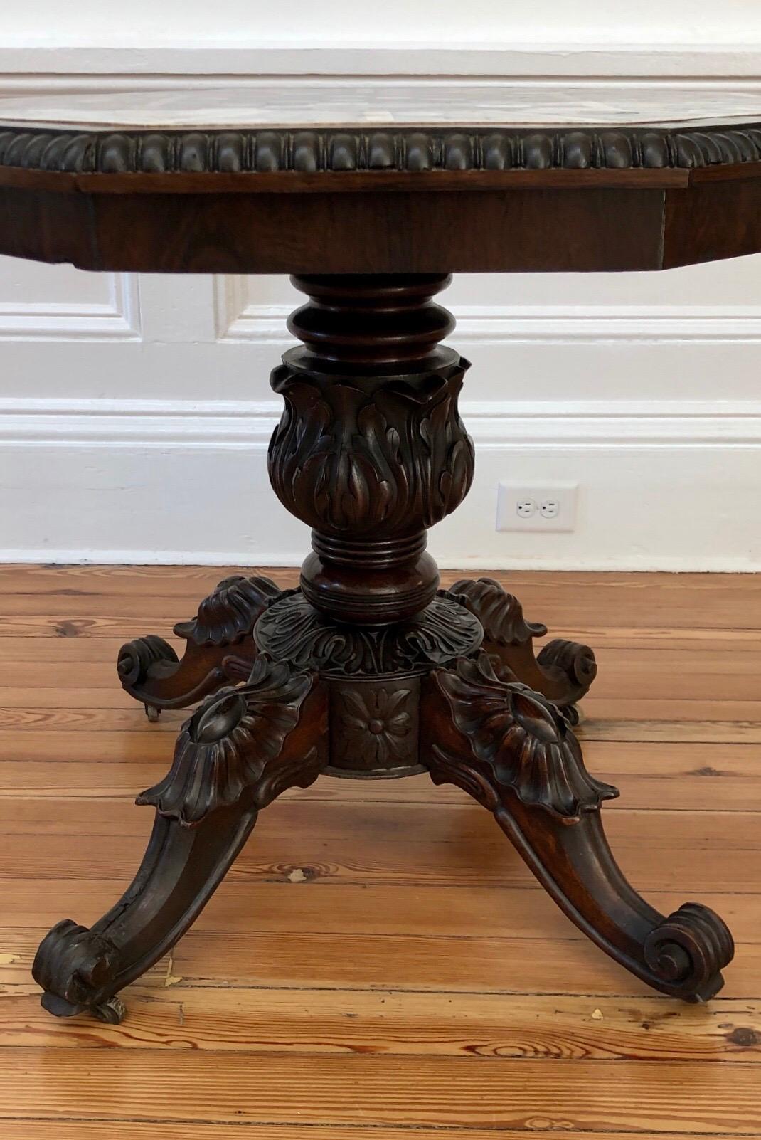 Regency 19th Century Irish Specimen Marble-Top Rosewood Center Table or Chess Table For Sale