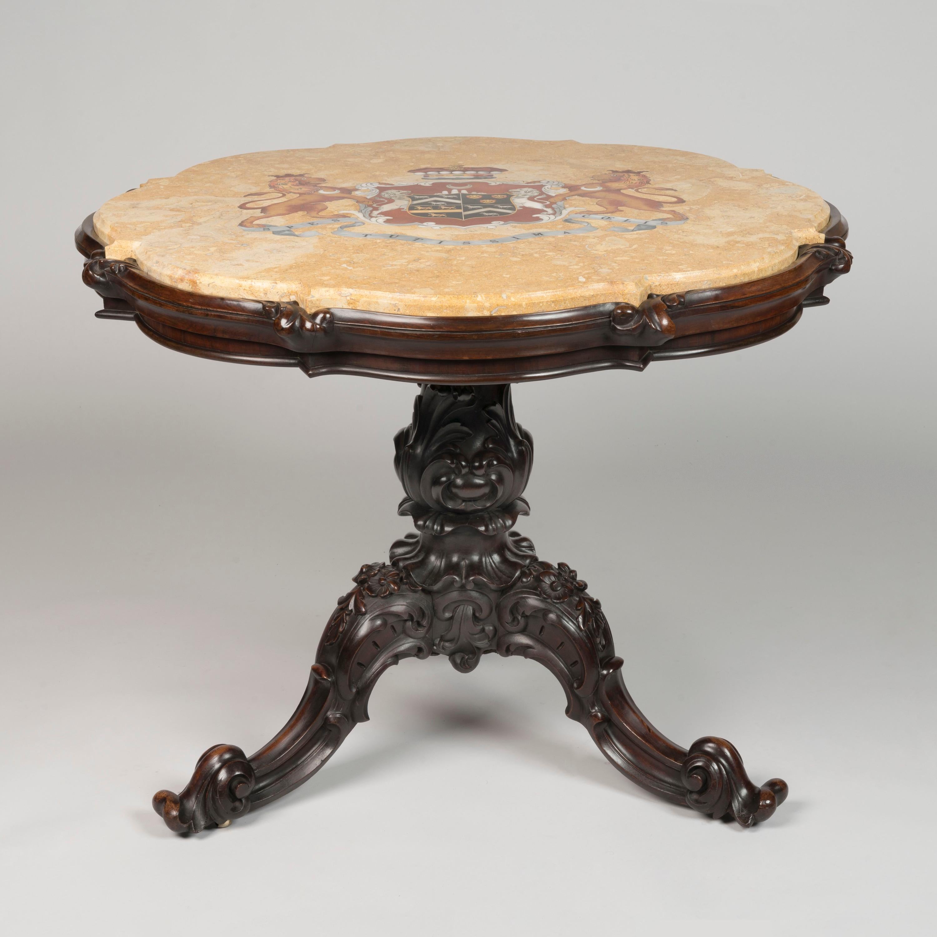 William IV 19th Century Irish Table with Marble-Inlaid Top having Aristocratic Coat of Arms For Sale