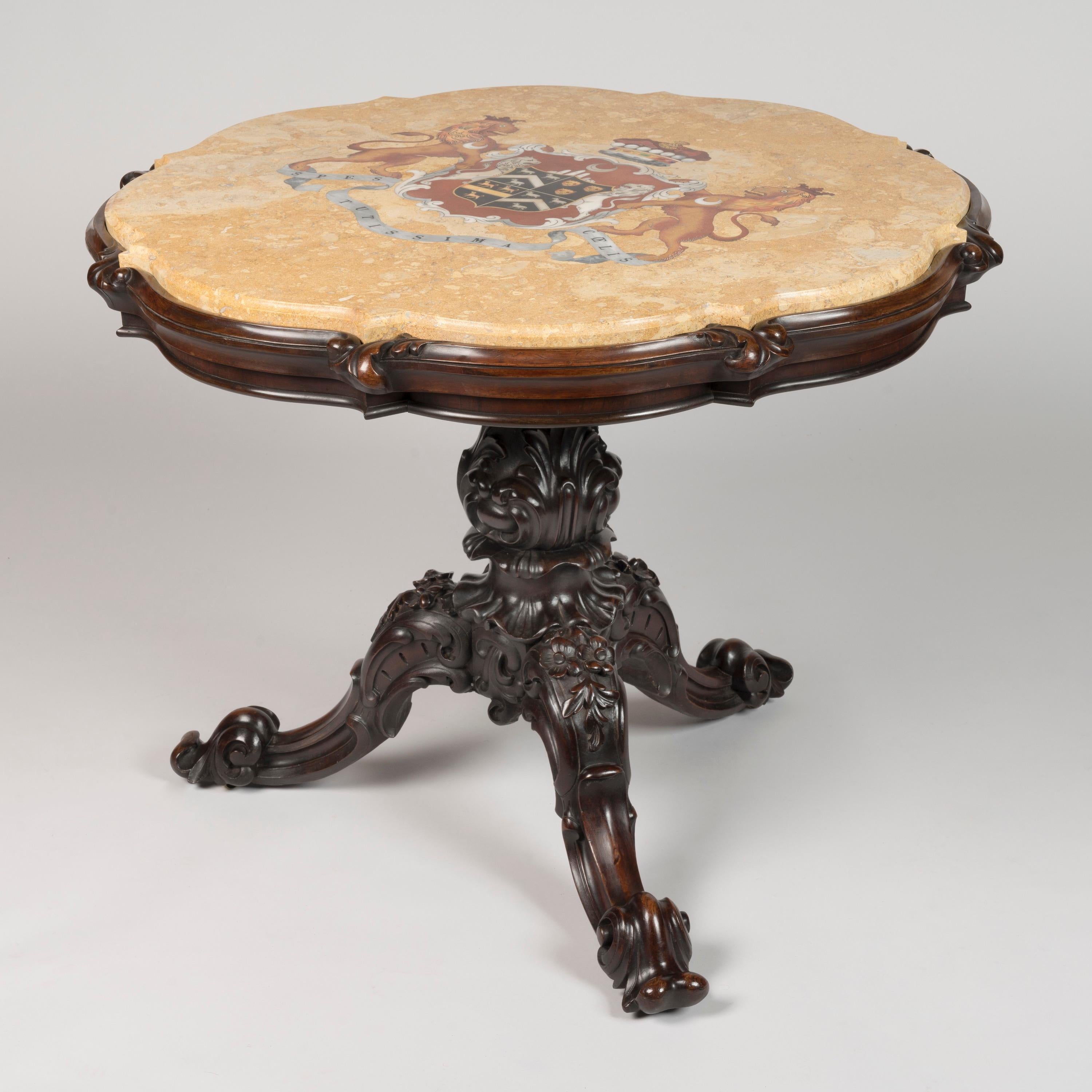 19th Century Irish Table with Marble-Inlaid Top having Aristocratic Coat of Arms For Sale 4