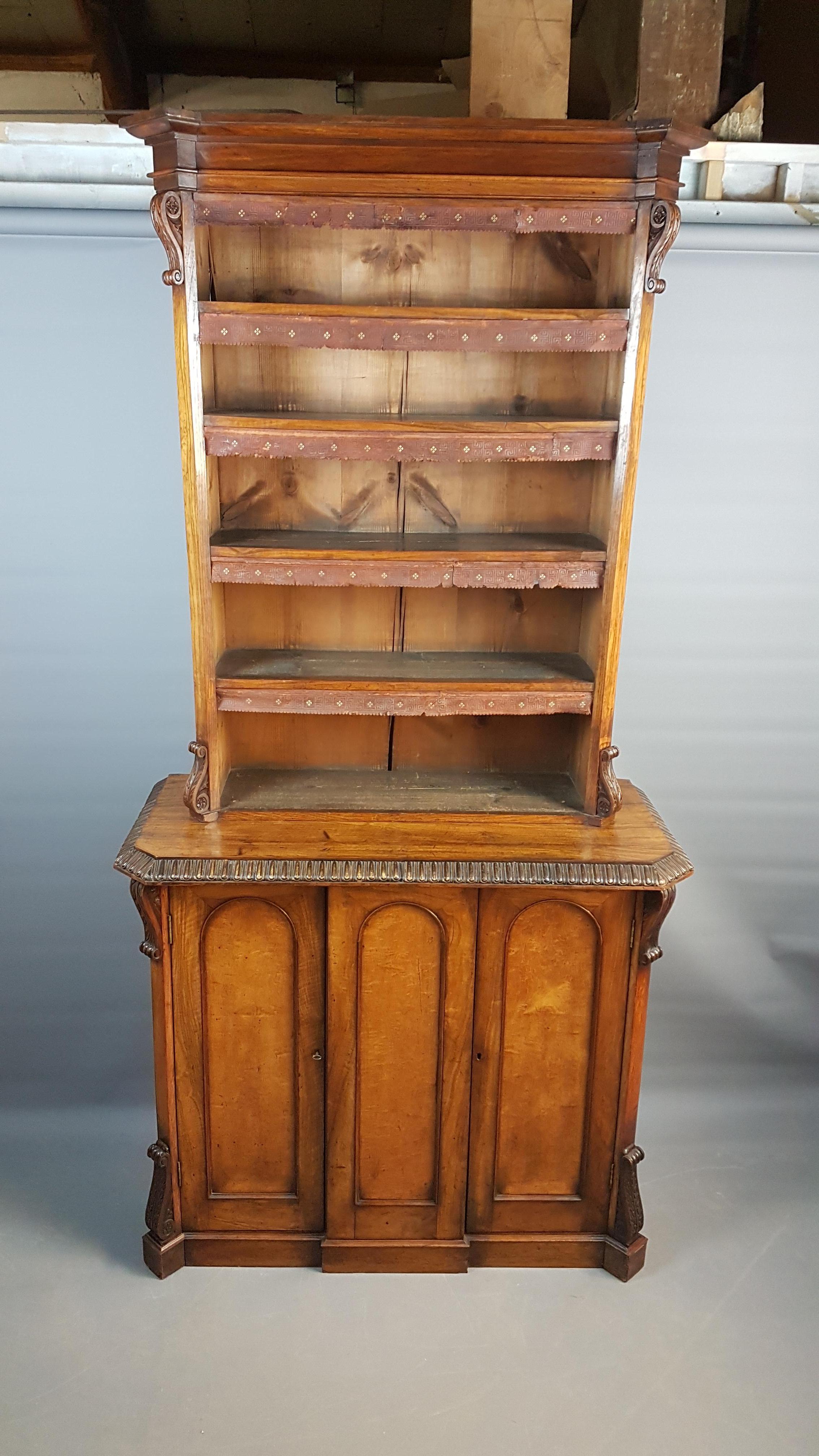 Victorian 19th Century Irish Walnut Bookcase Cabinet For Sale