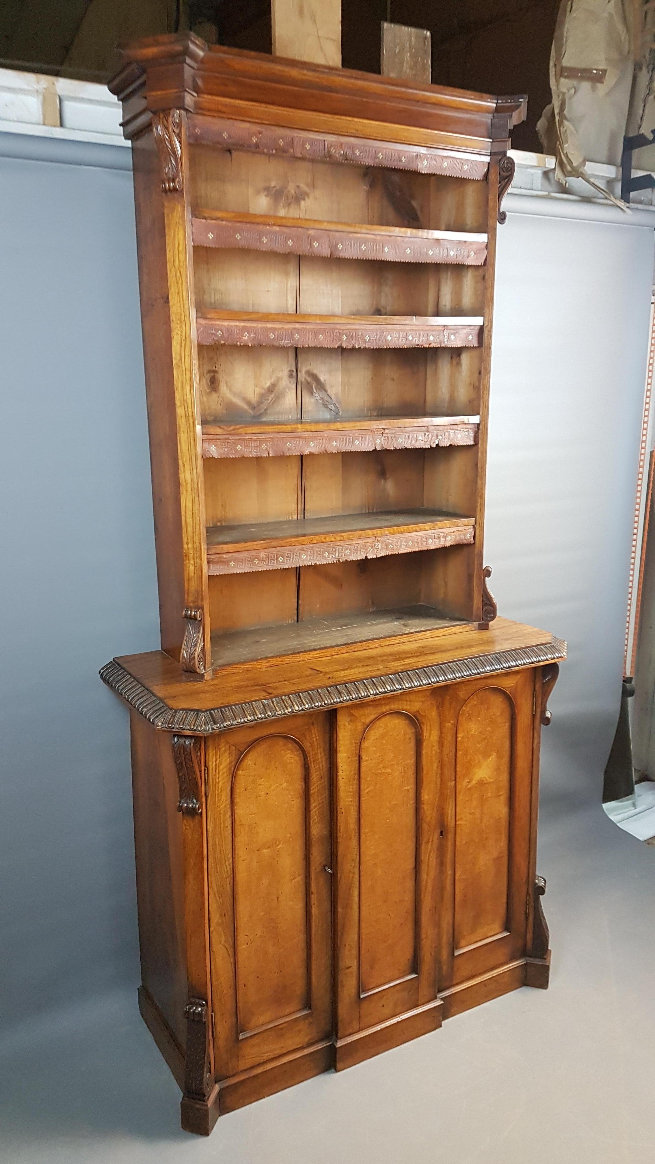 Polished 19th Century Irish Walnut Bookcase Cabinet For Sale