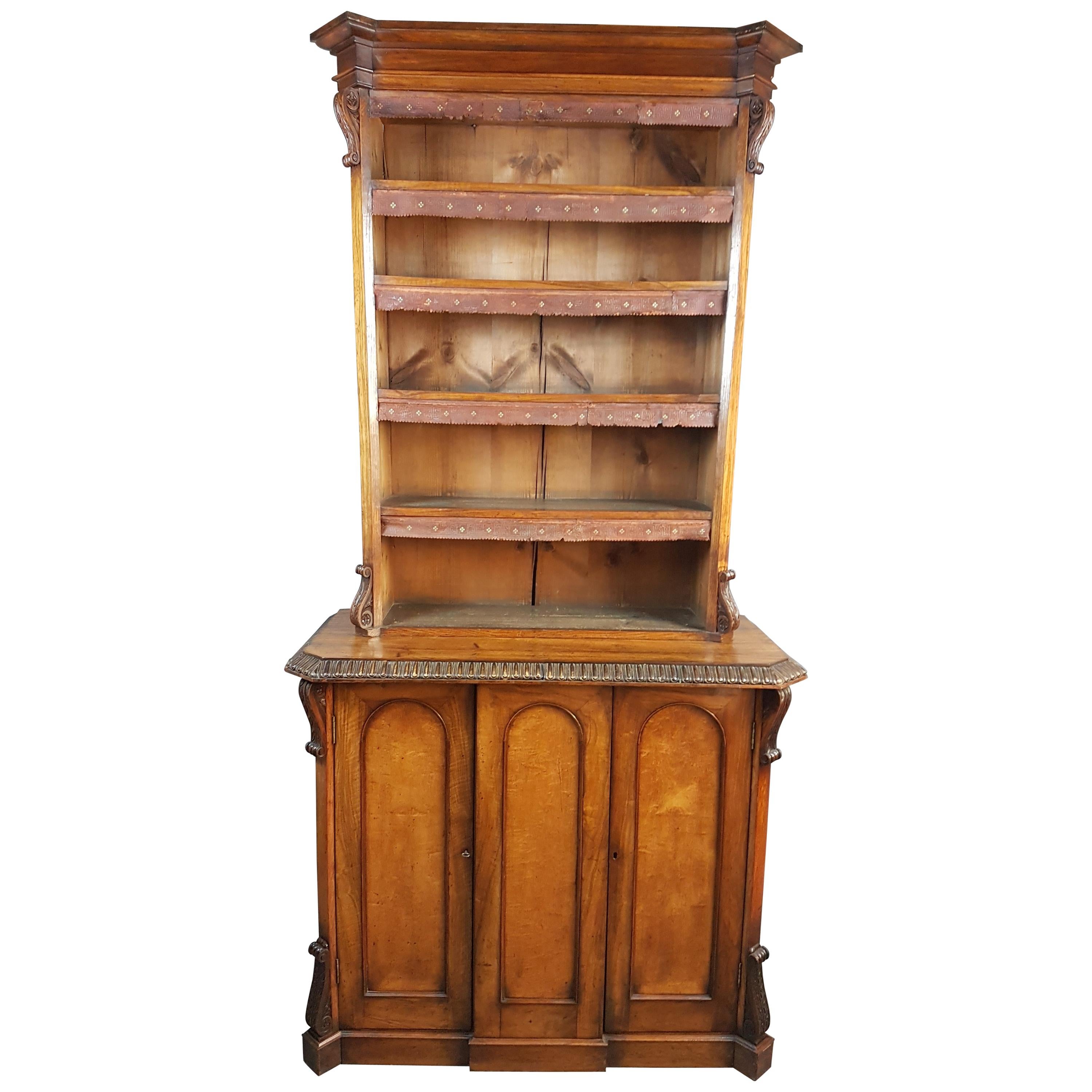 19th Century Irish Walnut Bookcase Cabinet For Sale