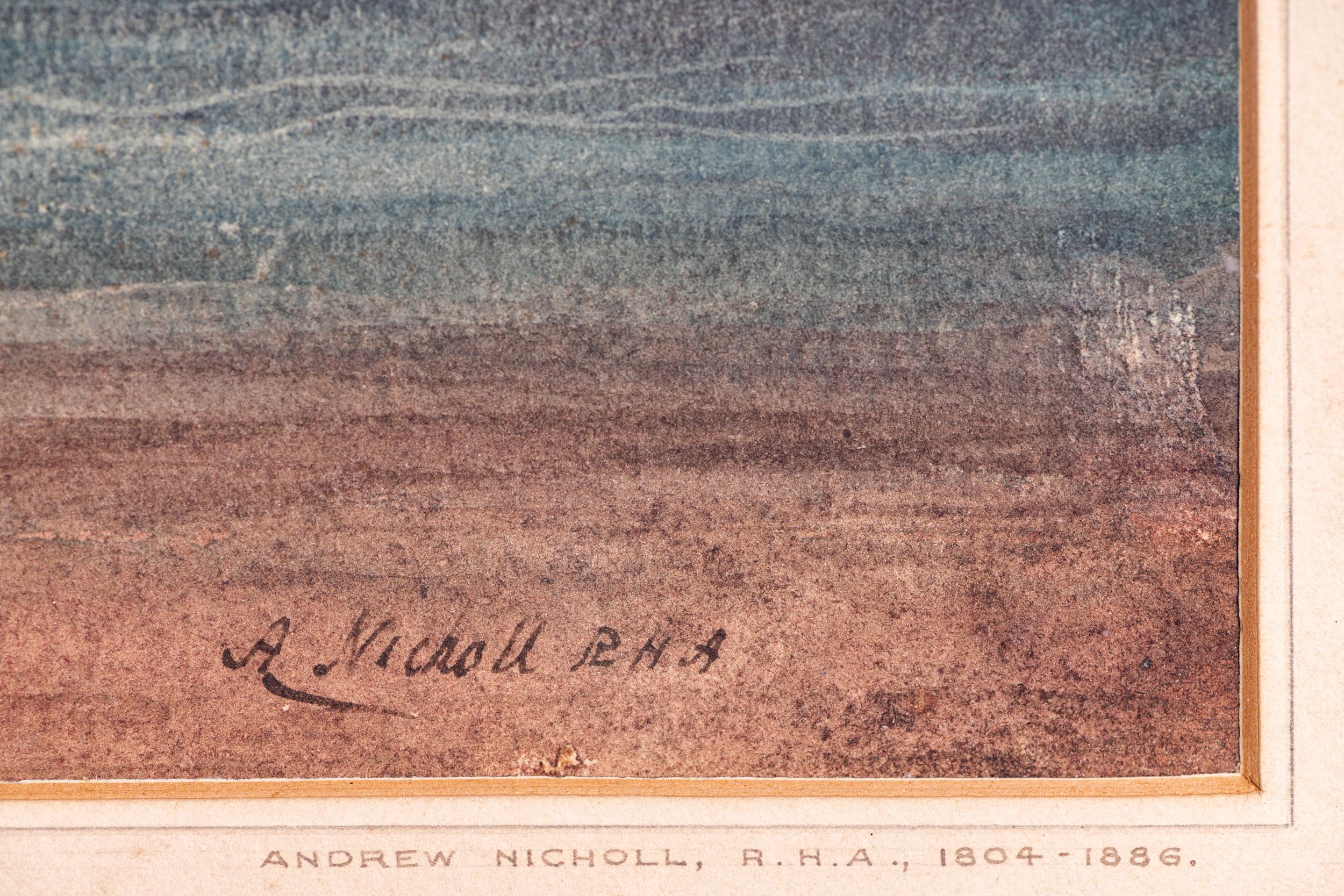 Peint à la main Aquarelle irlandaise du 19e siècle de A. Nicholl représentant la Chaussée des Géants Co. Antrim. en vente