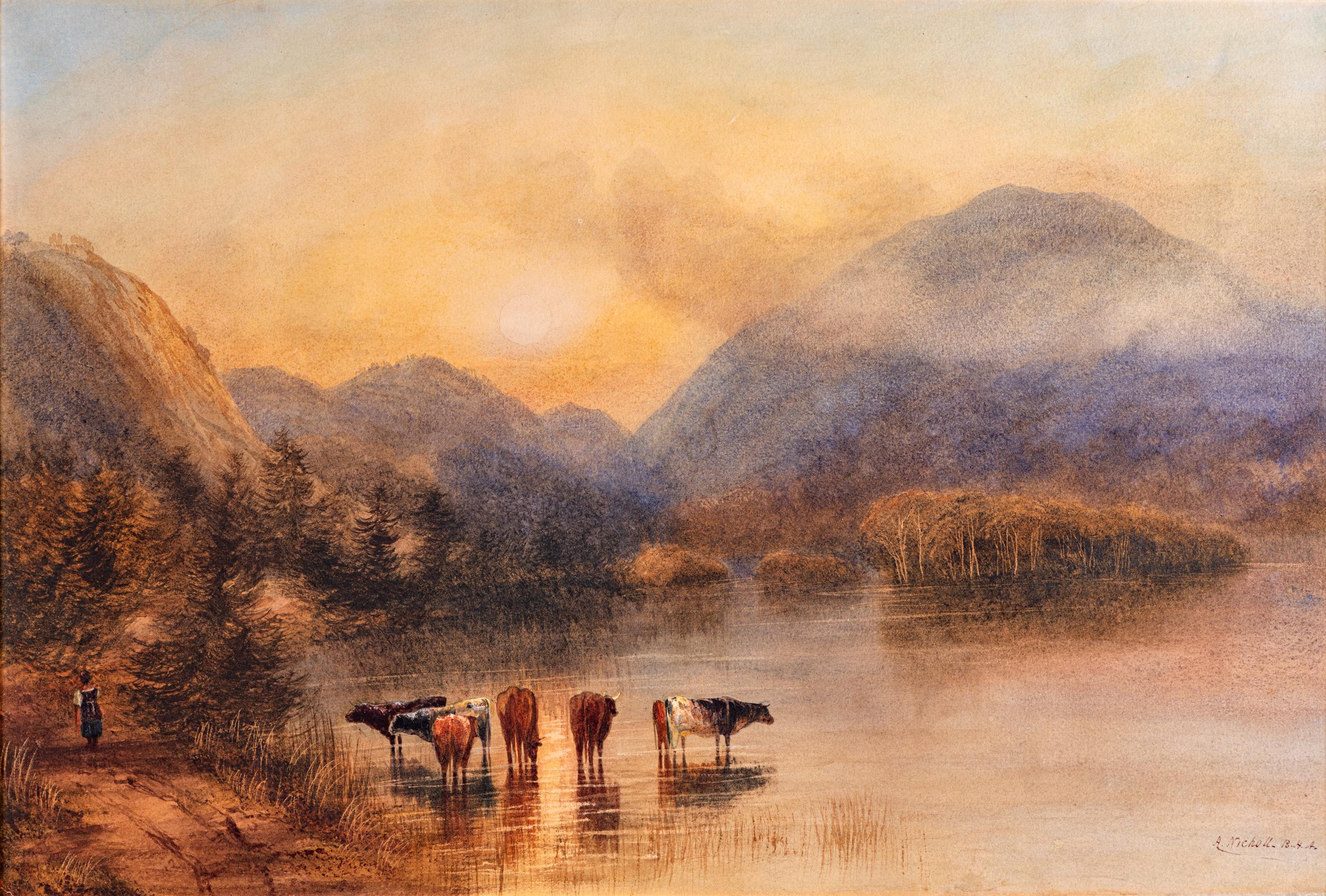 Irisches Aquarell des 19. Jahrhunderts von Andrew Nicholl R.H.A. (1804-1886) N. Irland (Romantik) im Angebot