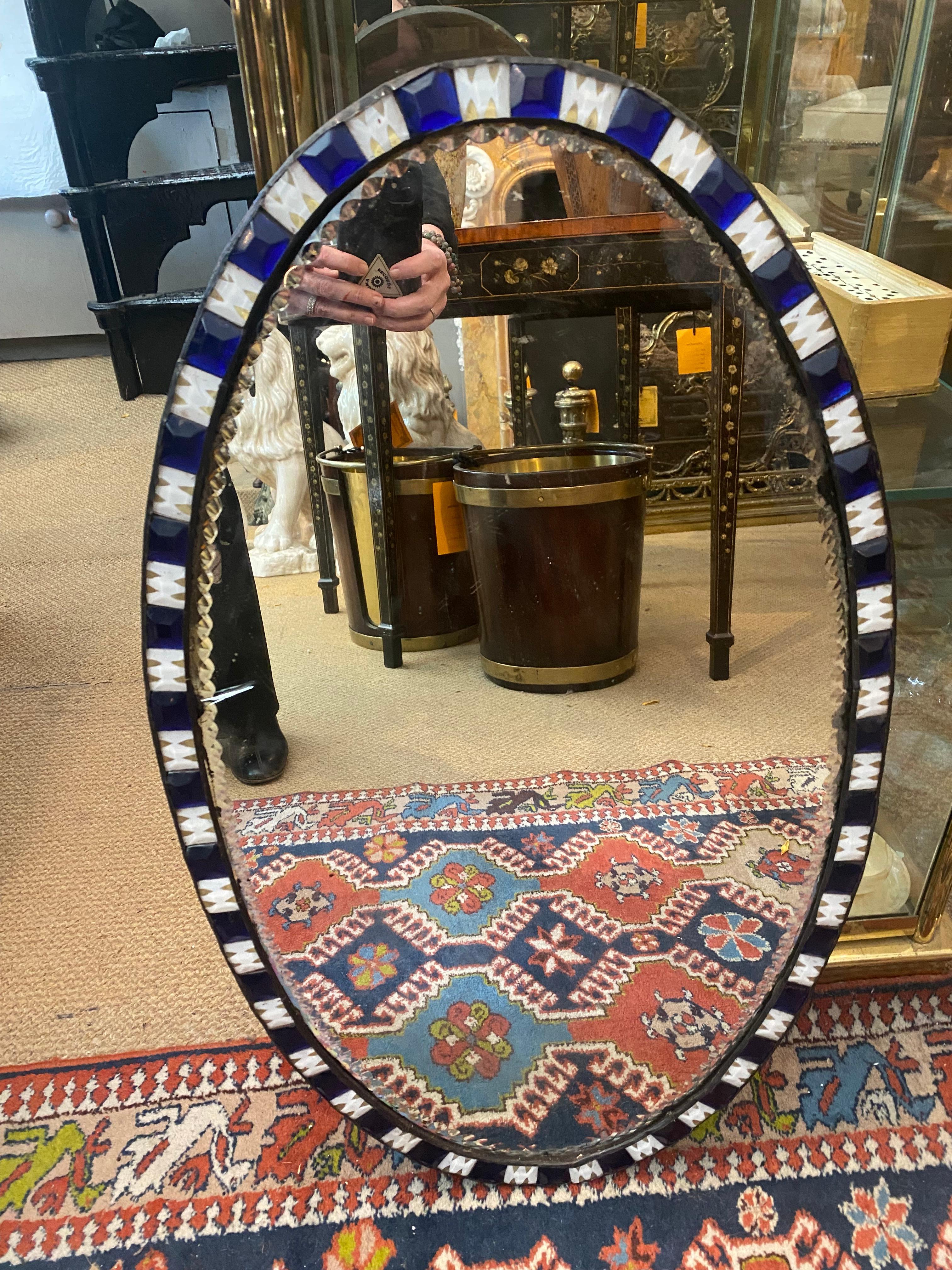 Georgian 19th Century Irish Waterford Mirror With Blue & Clear Glass Studs For Sale