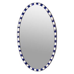19th Century Irish Waterford Mirror With Blue & Clear Glass Studs