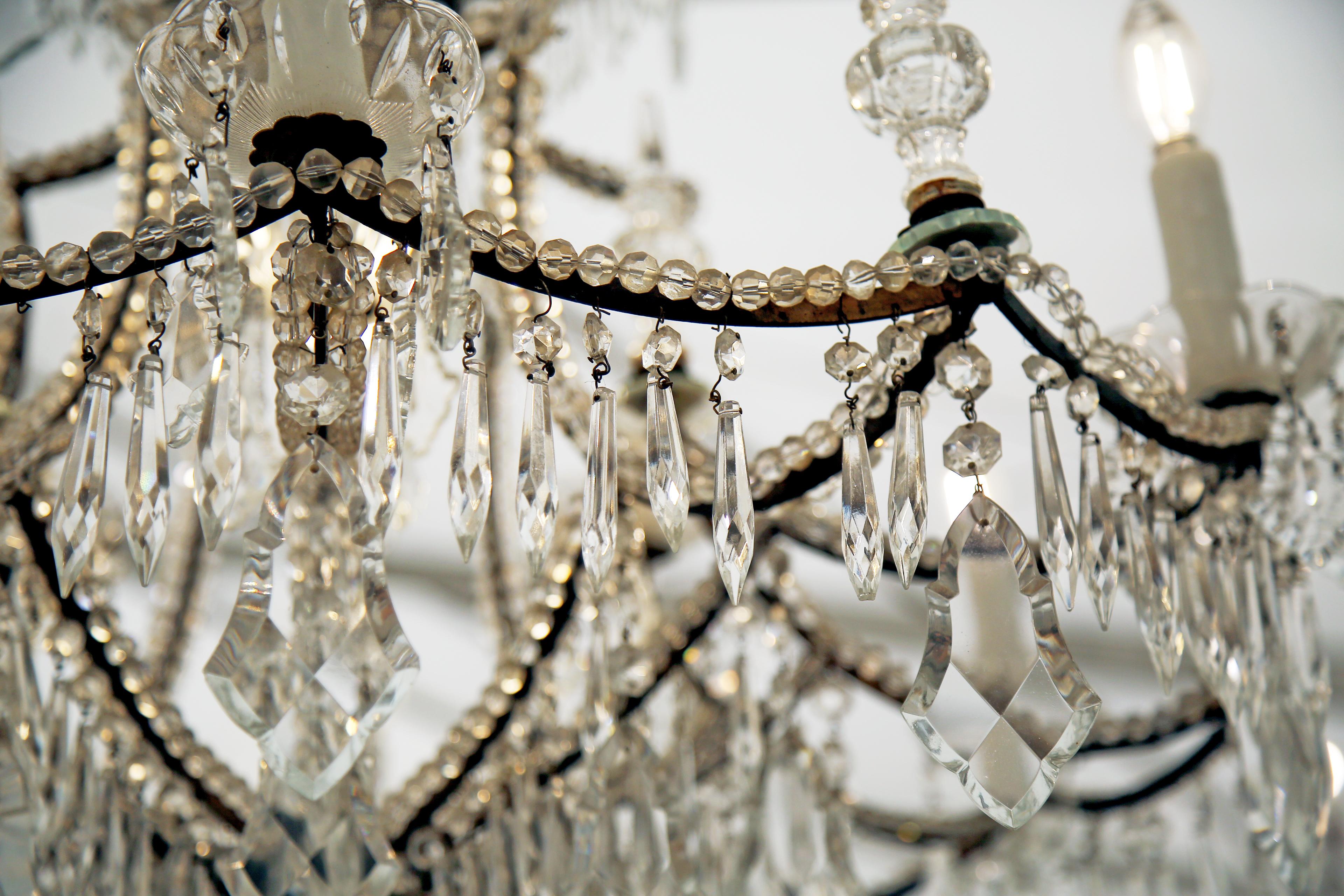 19th Century Iron and Crystal Italian Chandelier US Wired For Sale 9