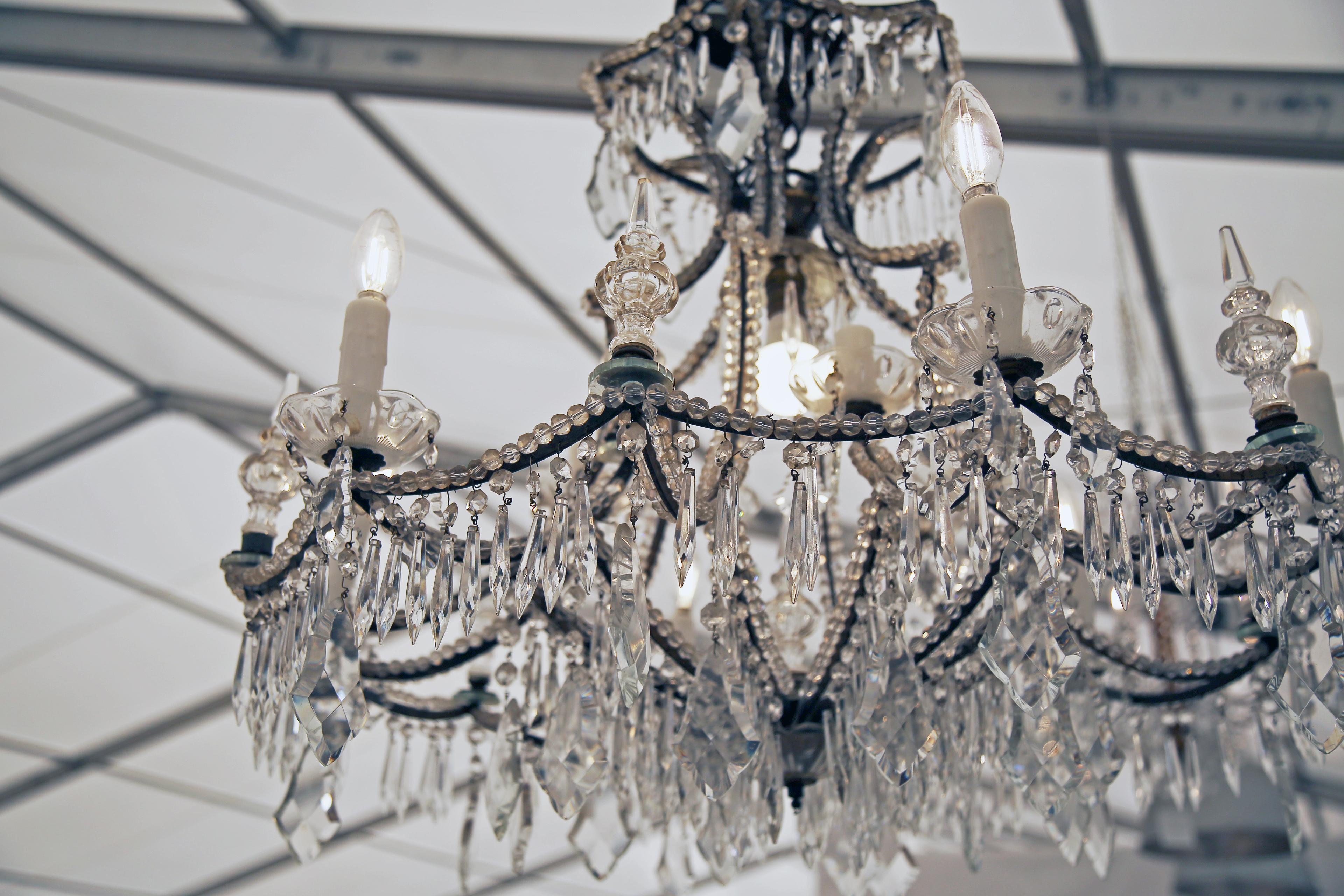 19th Century Iron and Crystal Italian Chandelier US Wired For Sale 11