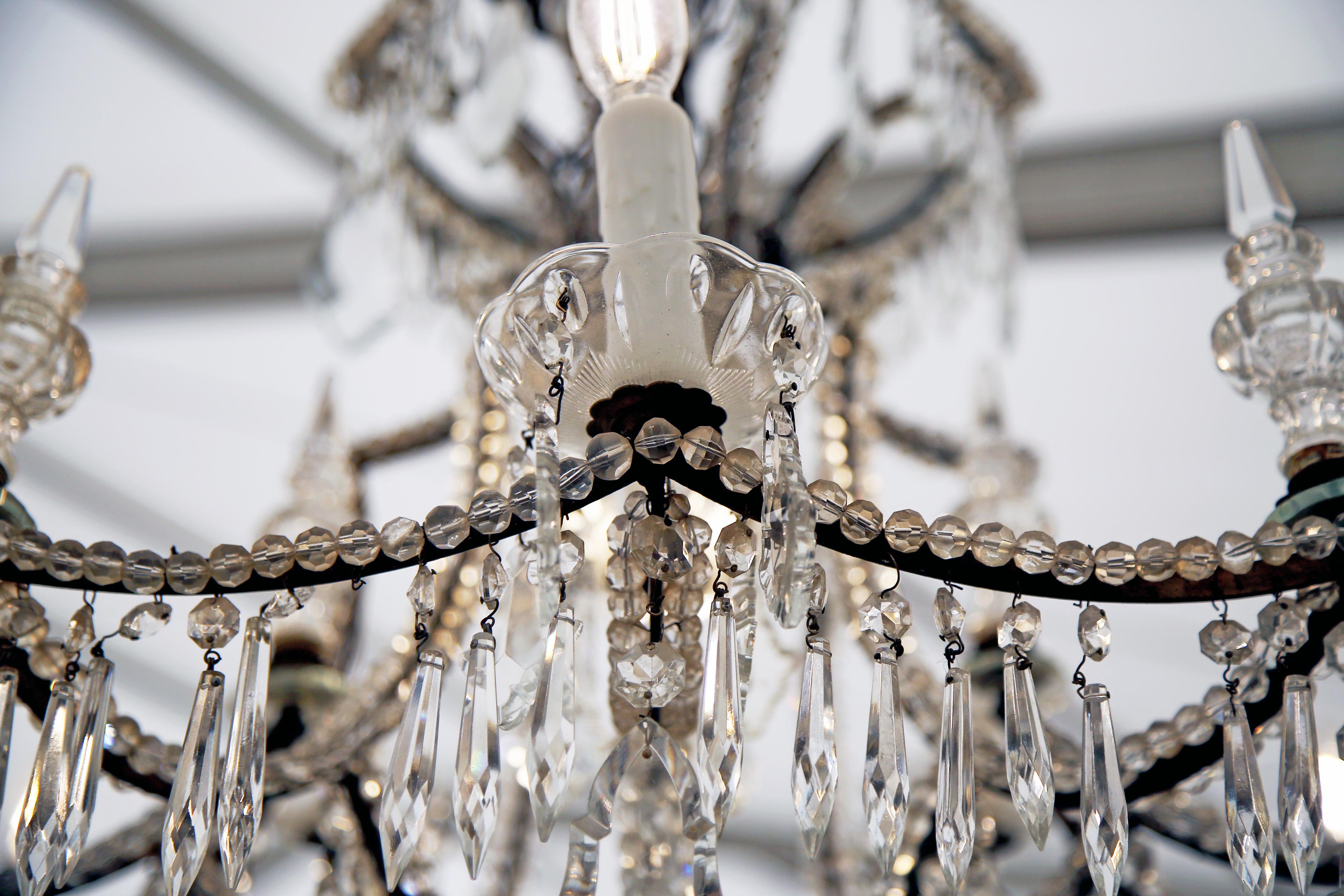 19th Century Iron and Crystal Italian Chandelier US Wired For Sale 2