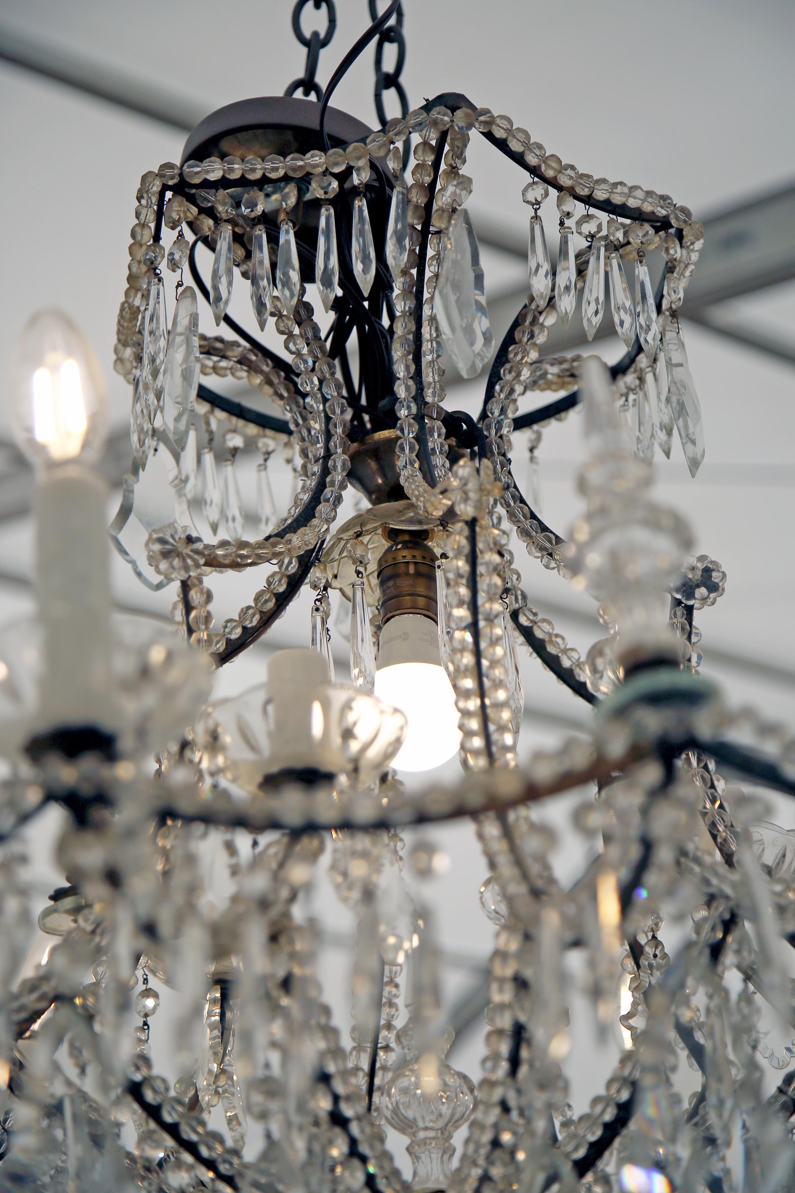 19th Century Iron and Crystal Italian Chandelier US Wired For Sale 5