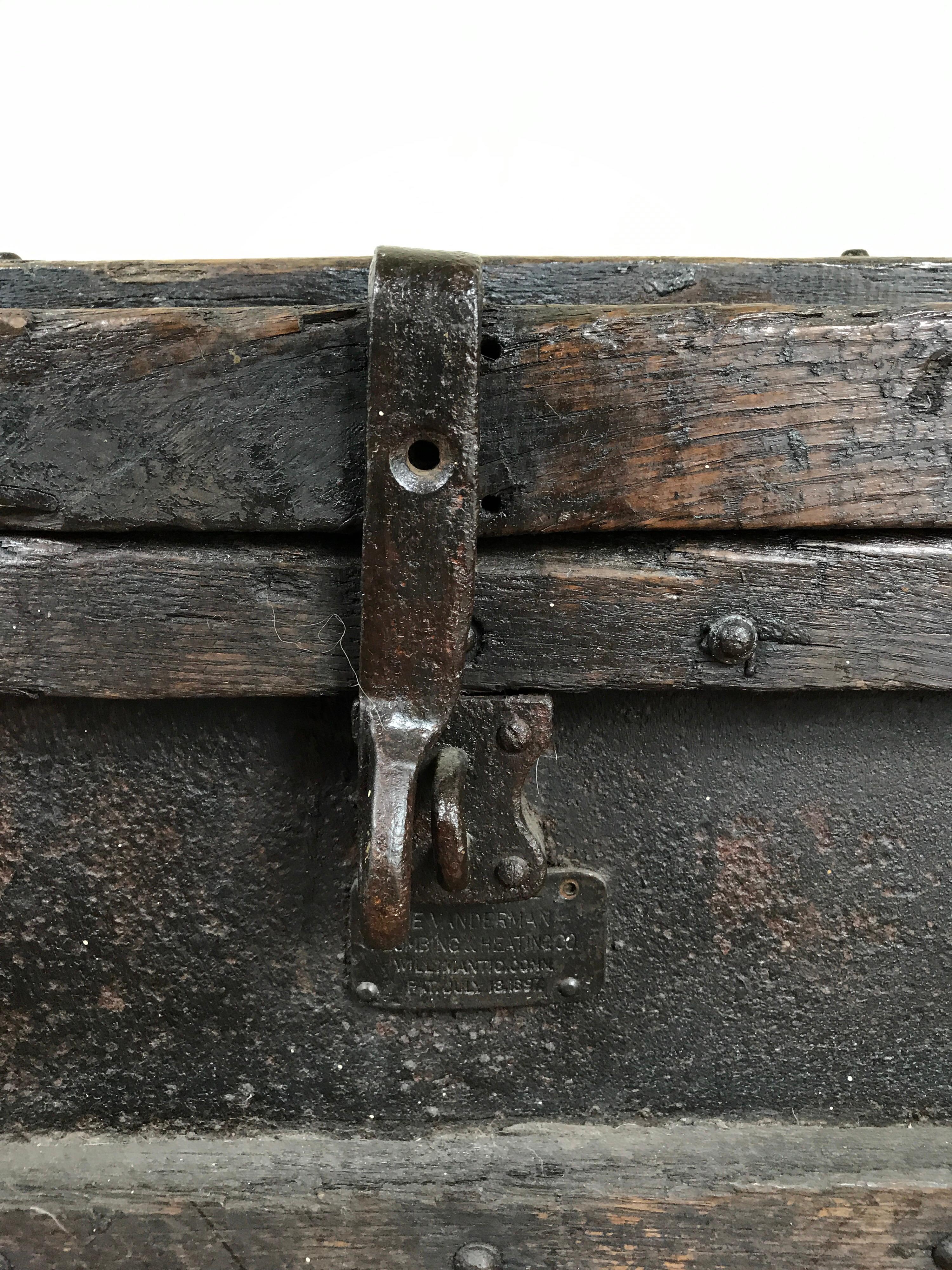 Industrial 19th Century Iron and Wood Chest For Sale