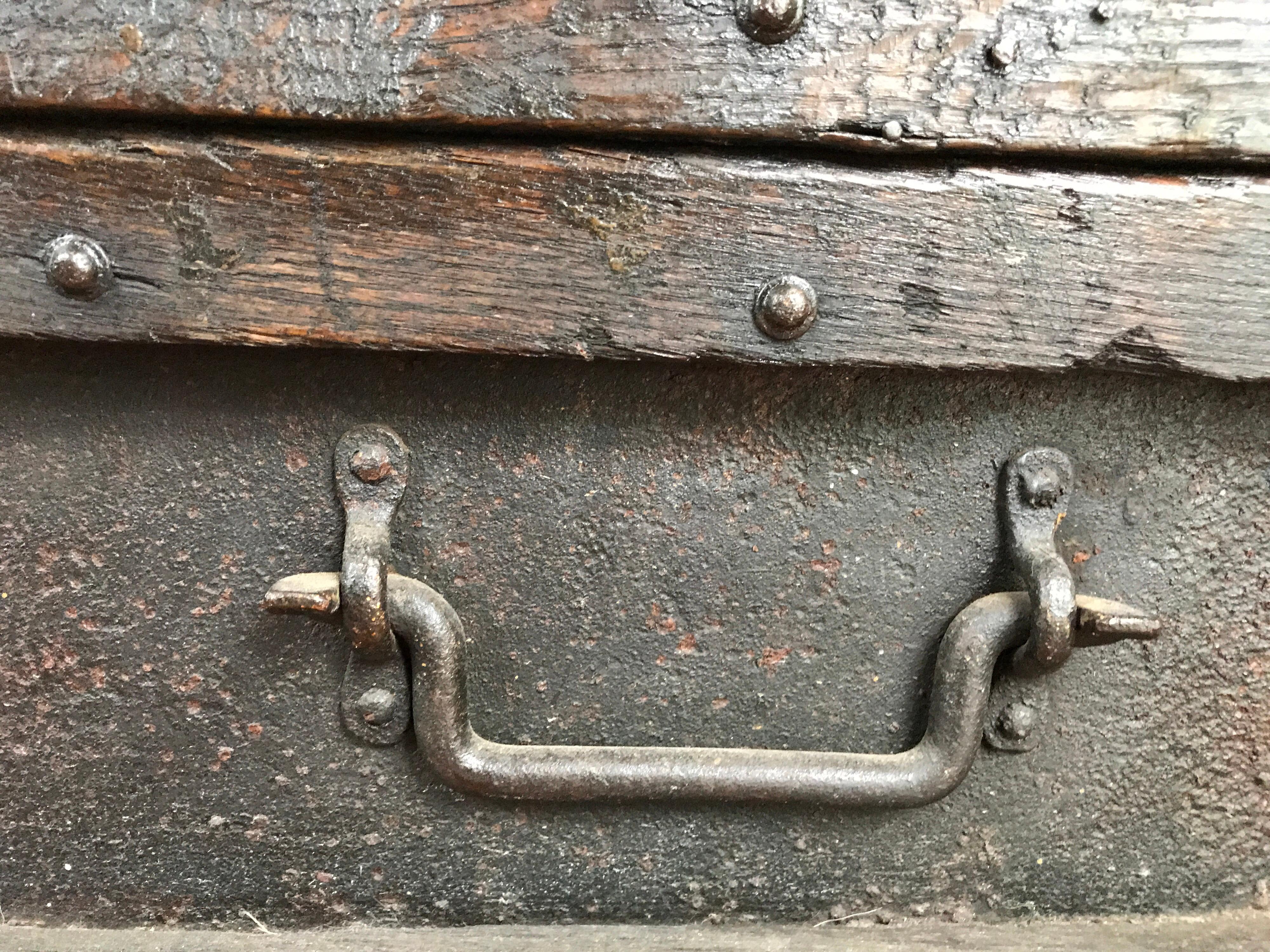 19th Century Iron and Wood Chest In Fair Condition For Sale In Stockton, NJ