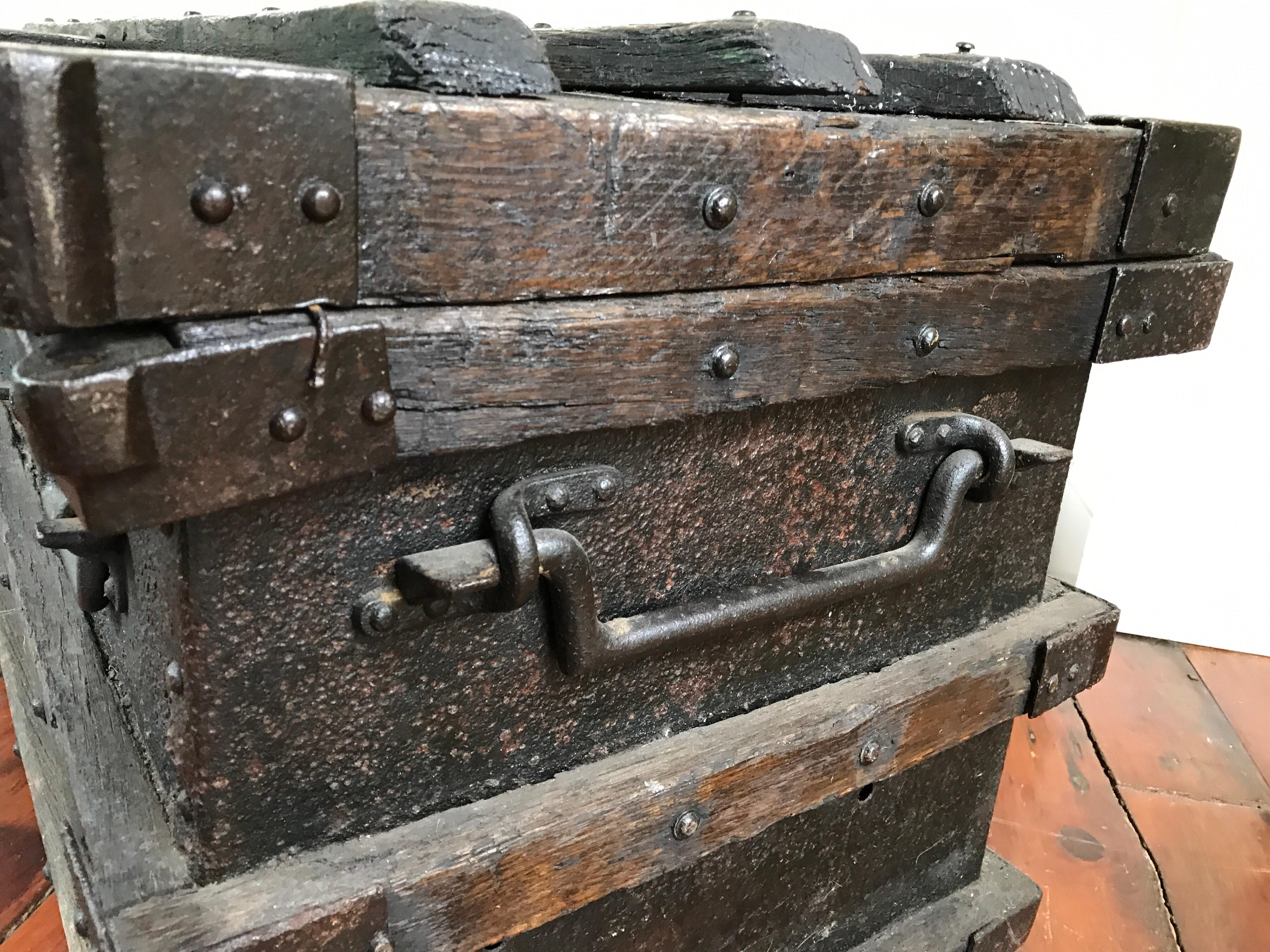 19th Century Iron and Wood Chest For Sale 1