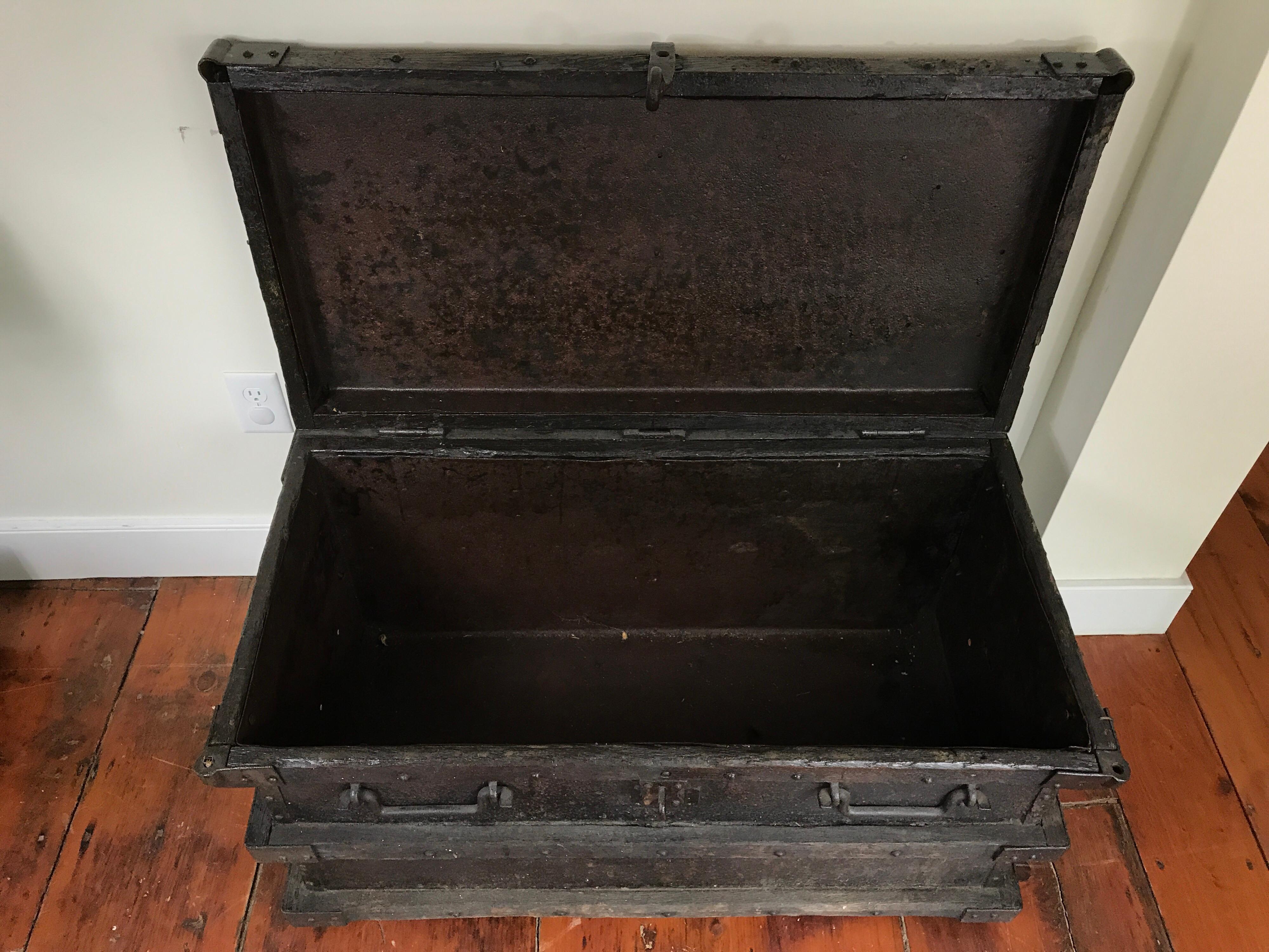 19th Century Iron and Wood Chest For Sale 3