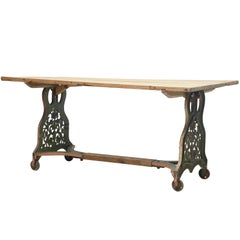 19th Century Iron Base Table with Pine Top