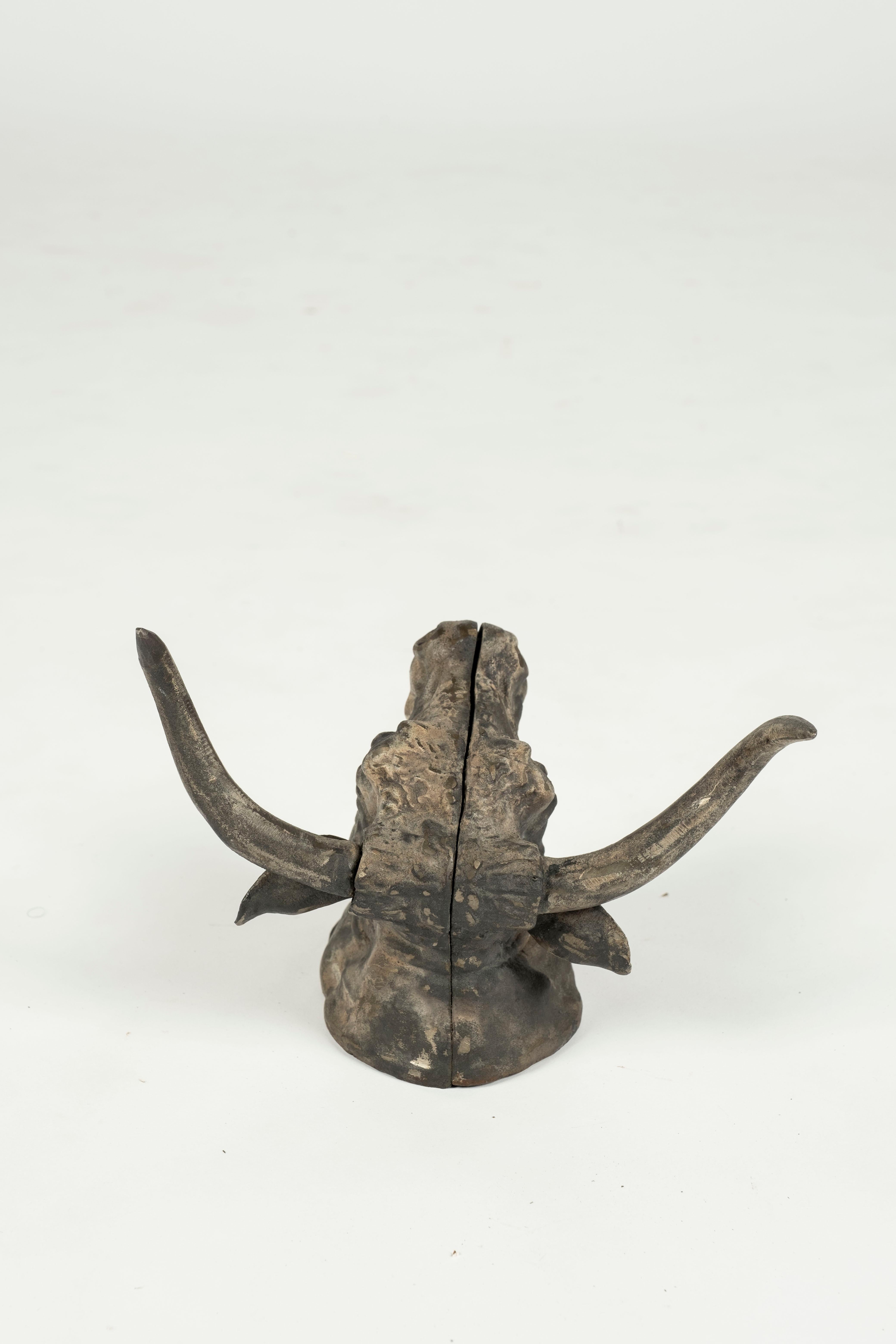 19th Century Iron Bull's Head In Good Condition In Houston, TX