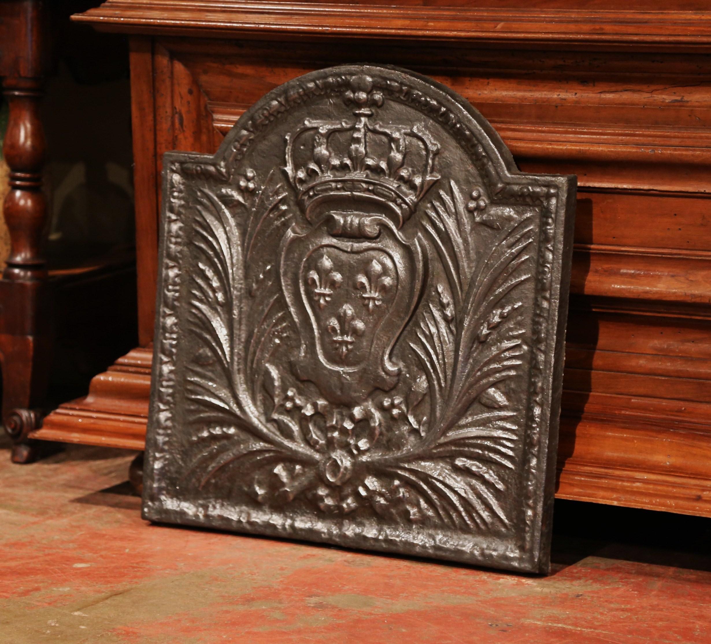 Louis XVI 19th Century Iron Fireback with French Royal Coat of Arms and Fleurs-de-Lys