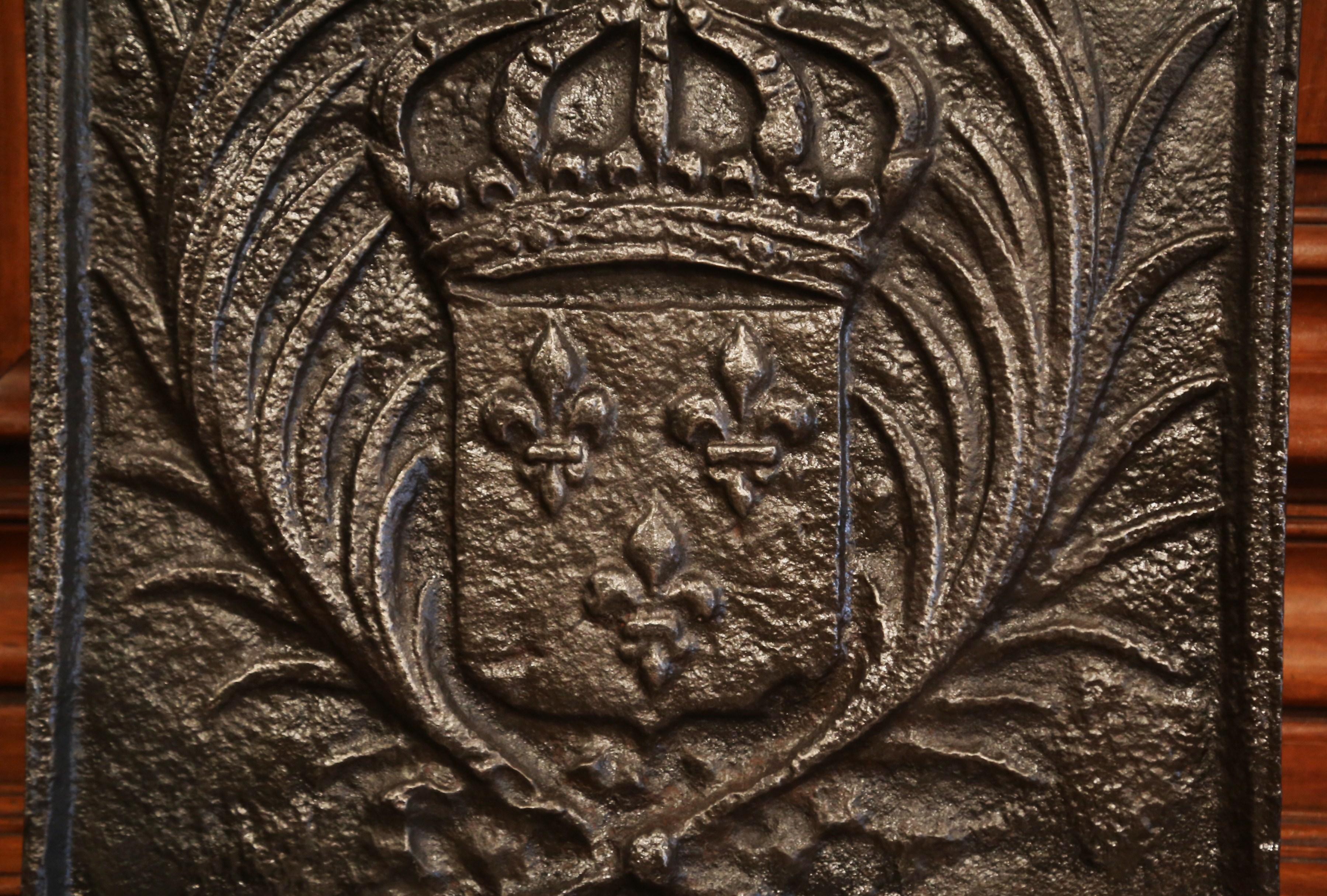 Gothic 19th Century Iron Fireback with French Royal Coat of Arms and Fleurs-de-Lys