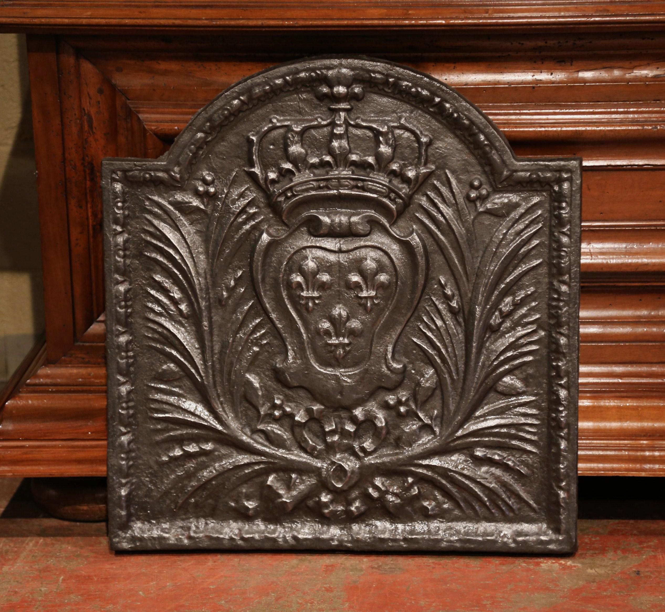Hand-Carved 19th Century Iron Fireback with French Royal Coat of Arms and Fleurs-de-Lys