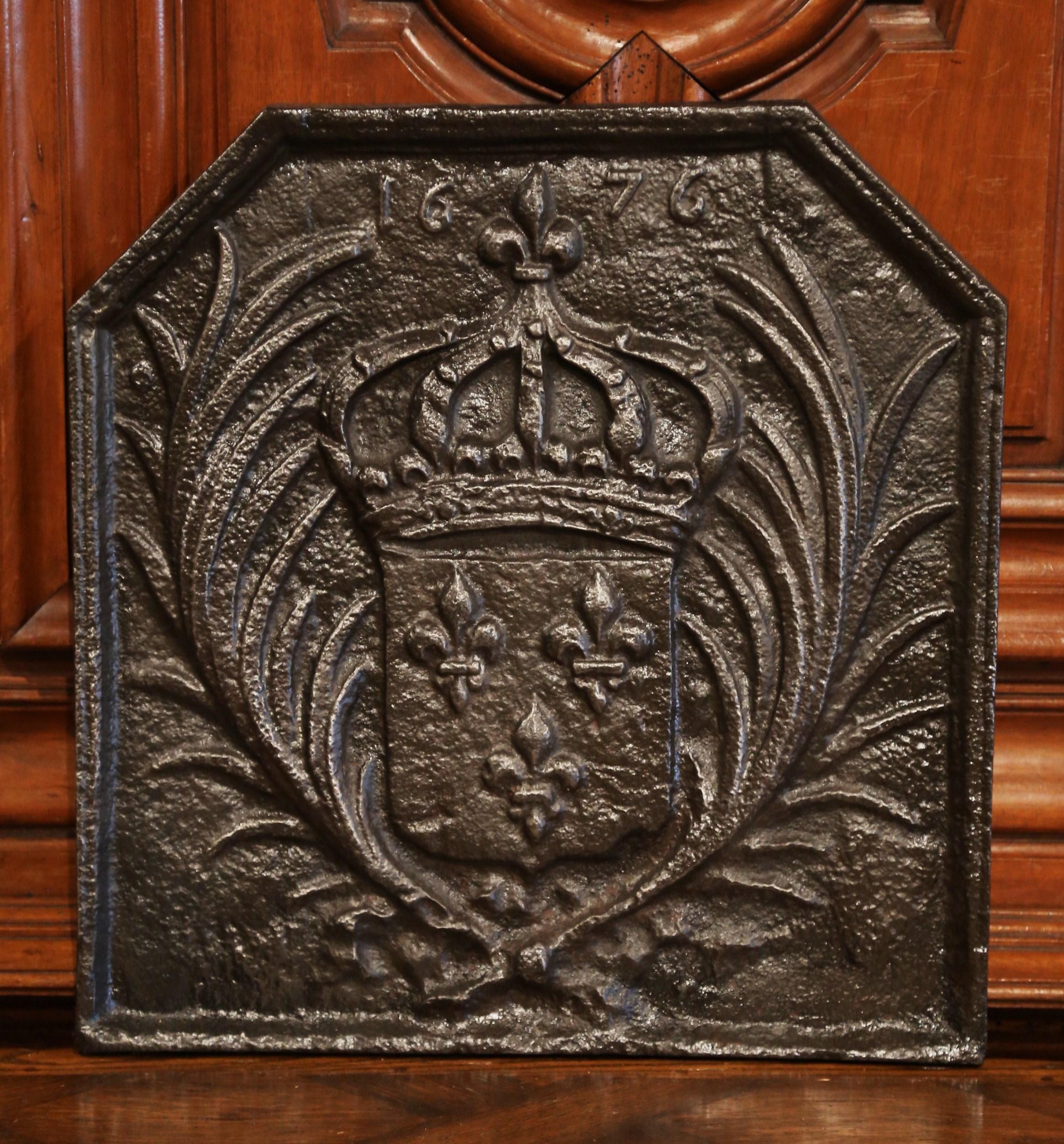 Forged 19th Century Iron Fireback with French Royal Coat of Arms and Fleurs-de-Lys