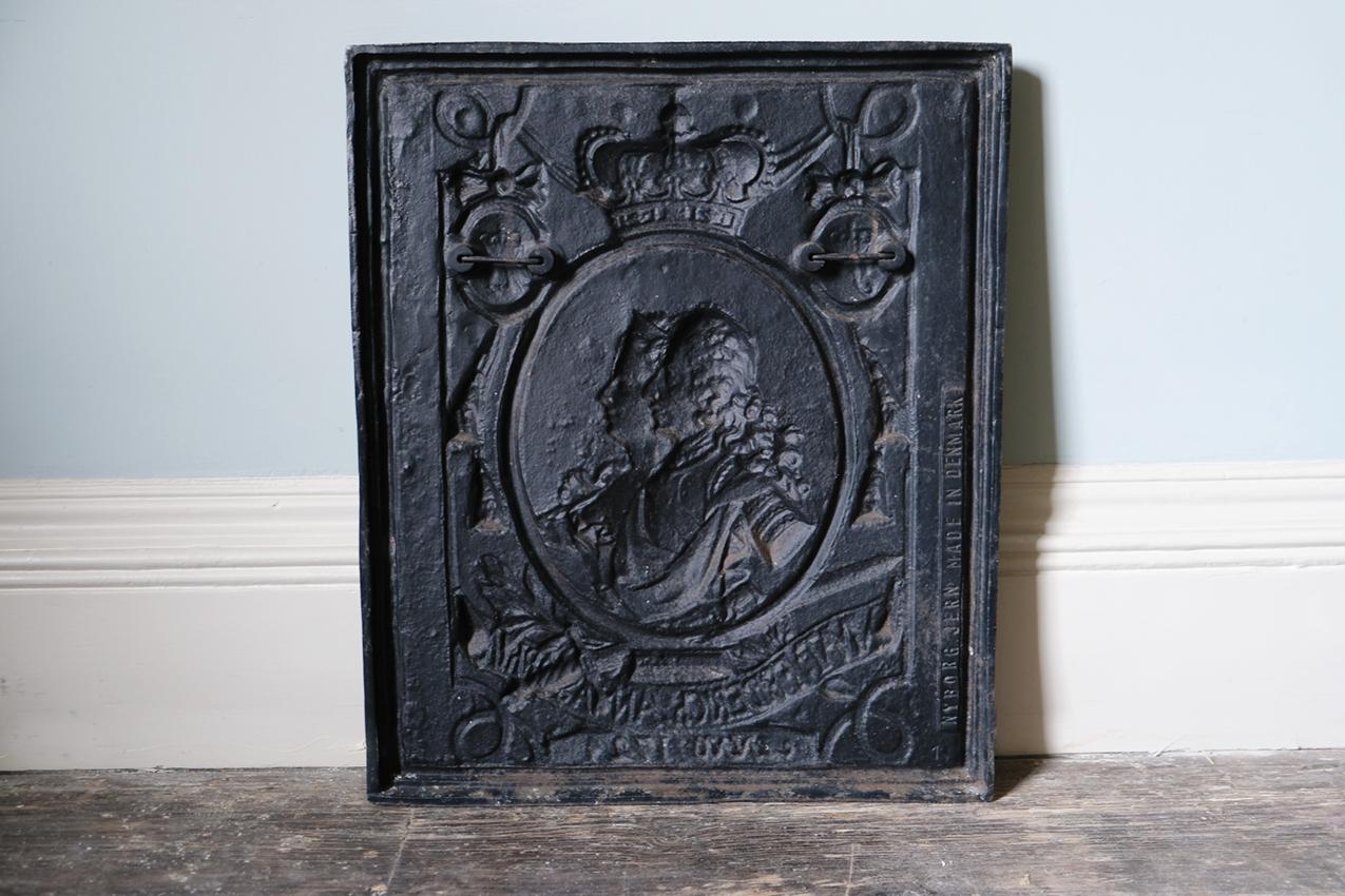 Danish 19th Century Iron Fireback with Relief For Sale