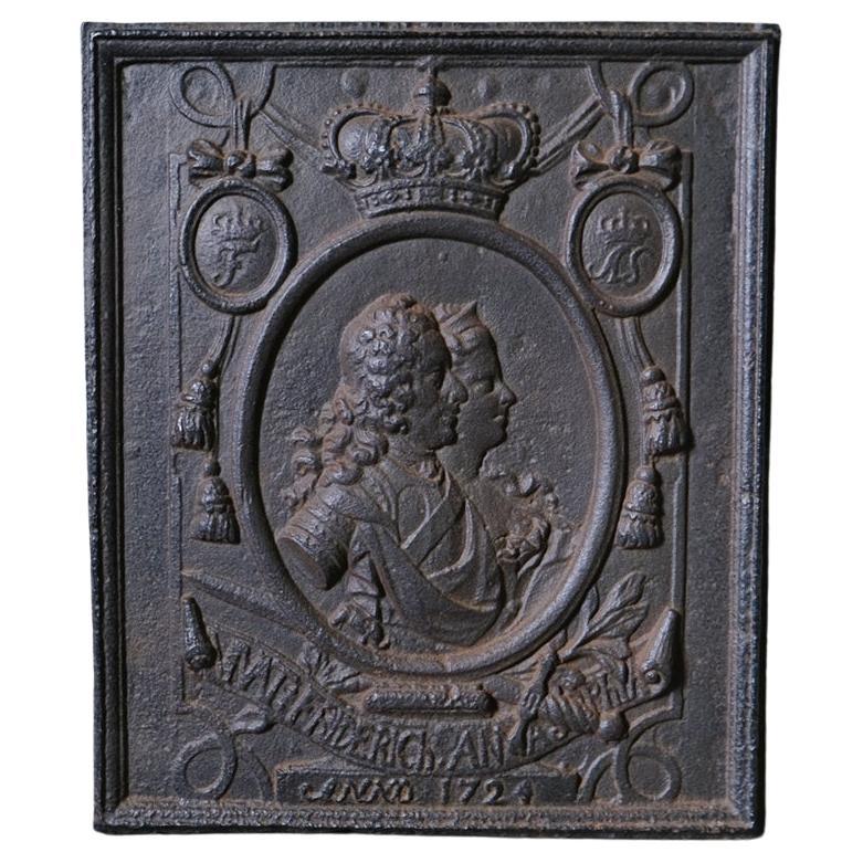 19th Century Iron Fireback with Relief For Sale