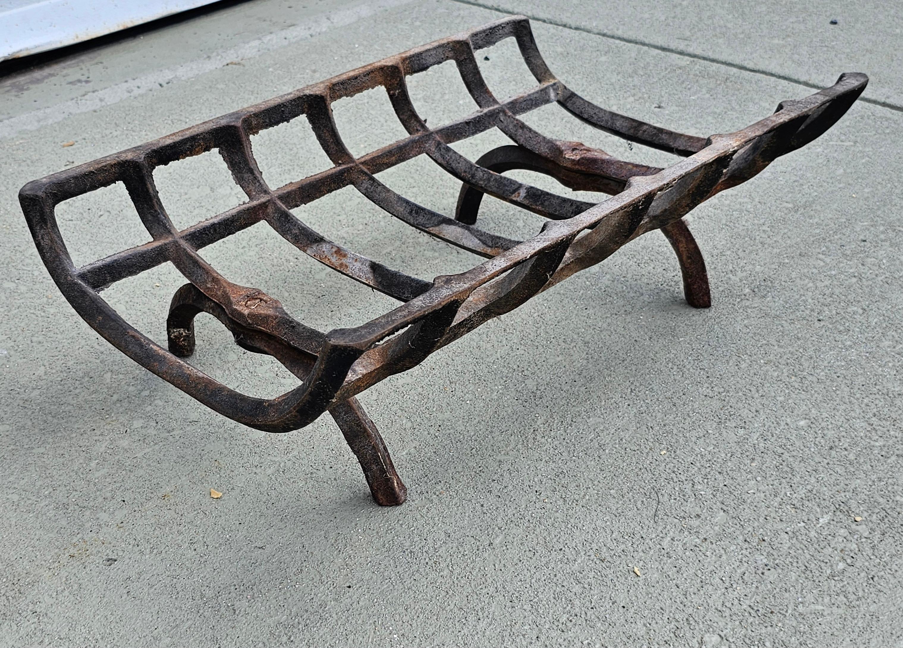 Neoclassical 19th Century Iron Fireplace Log Holder Grate For Sale