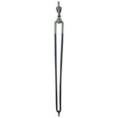Antique 19th Century Iron Fireplace Tongs with Brass Urn Handle