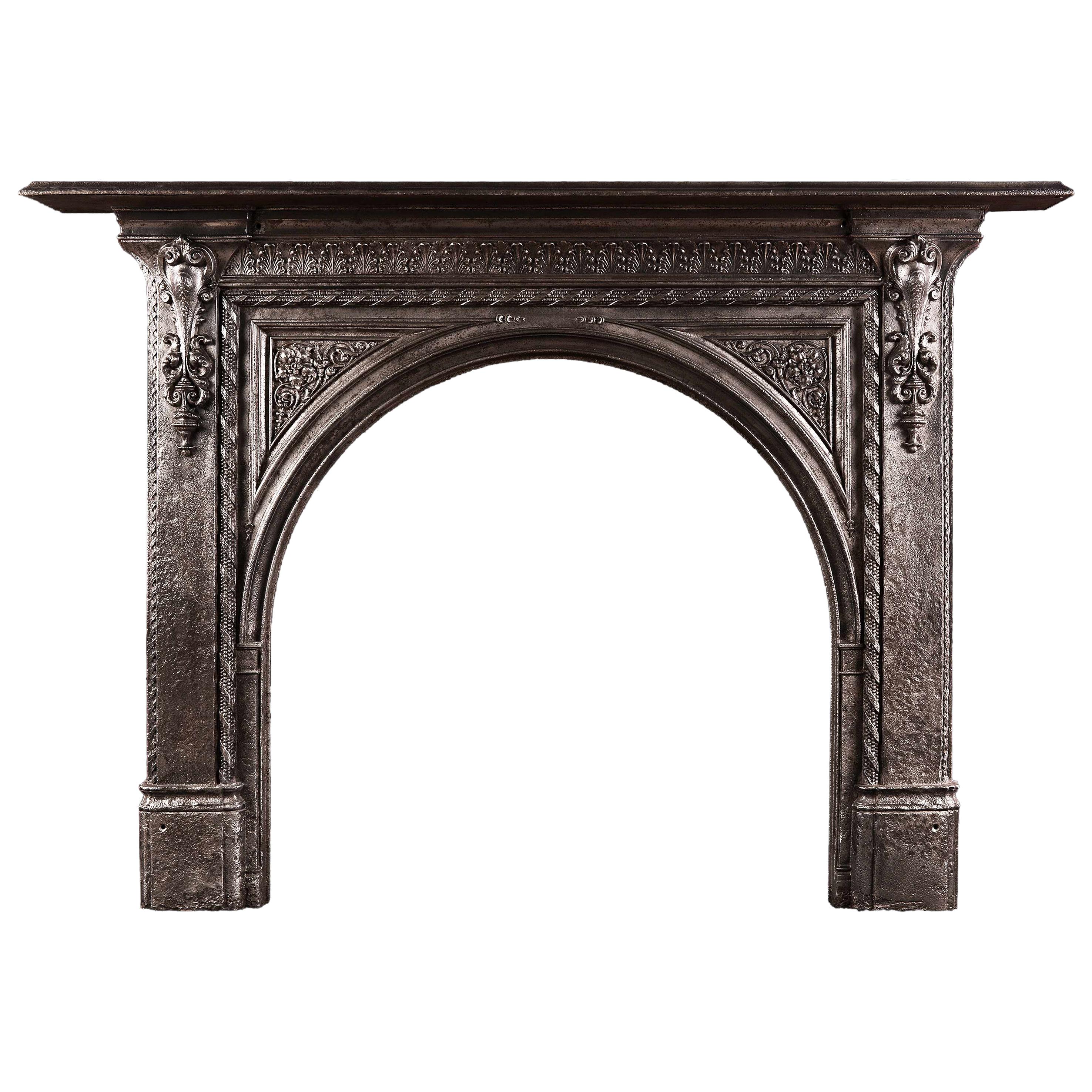 19th Century Iron Fireplace with Arched Opening For Sale