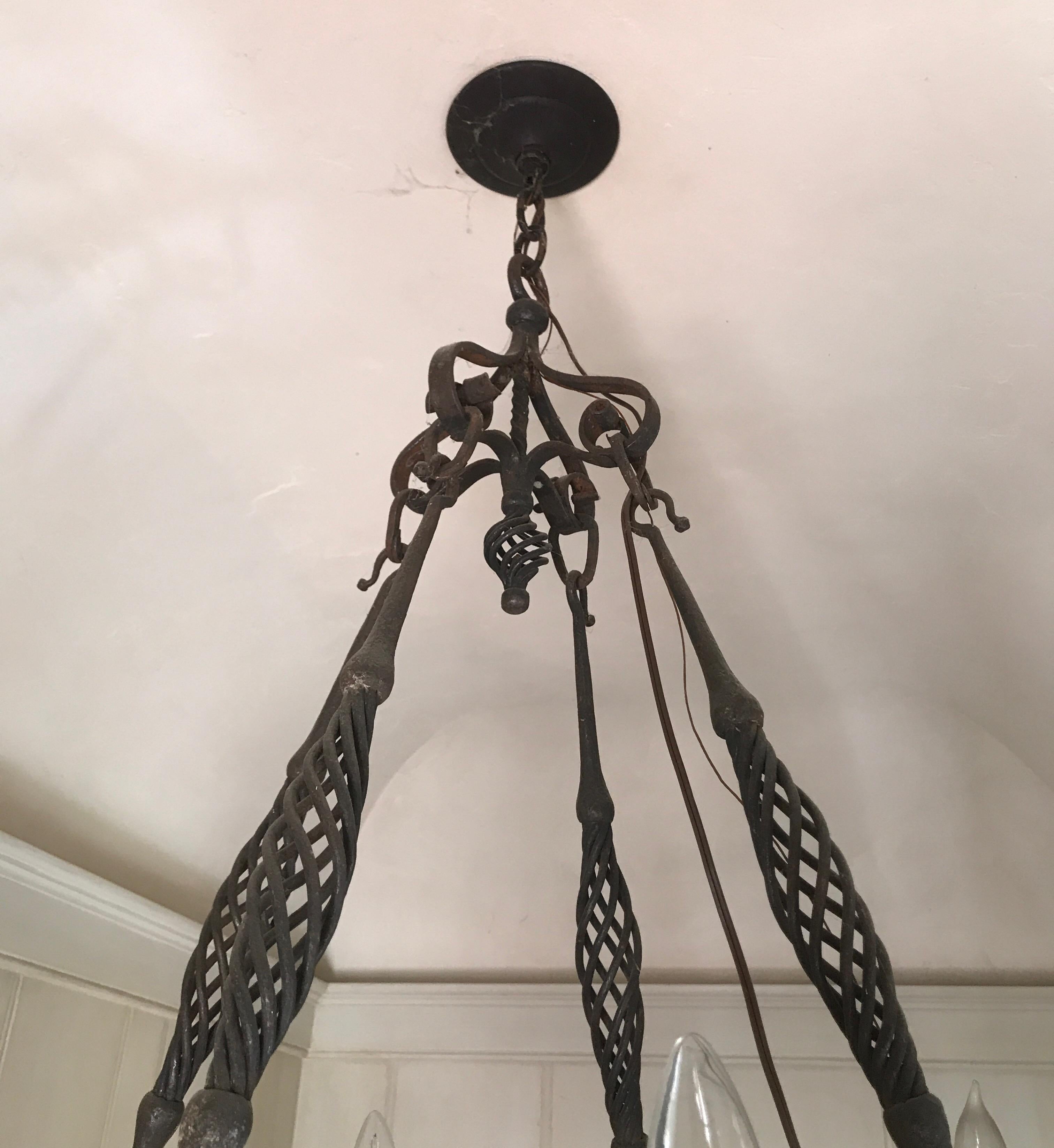 19th Century Iron Five-Light Round Chandelier with Decorative Crest Shields For Sale 5