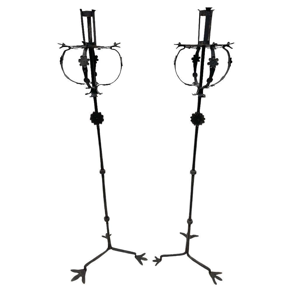 19th Century Iron floor candle stands torchères