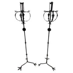 Vintage 19th Century Iron floor candle stands torchères