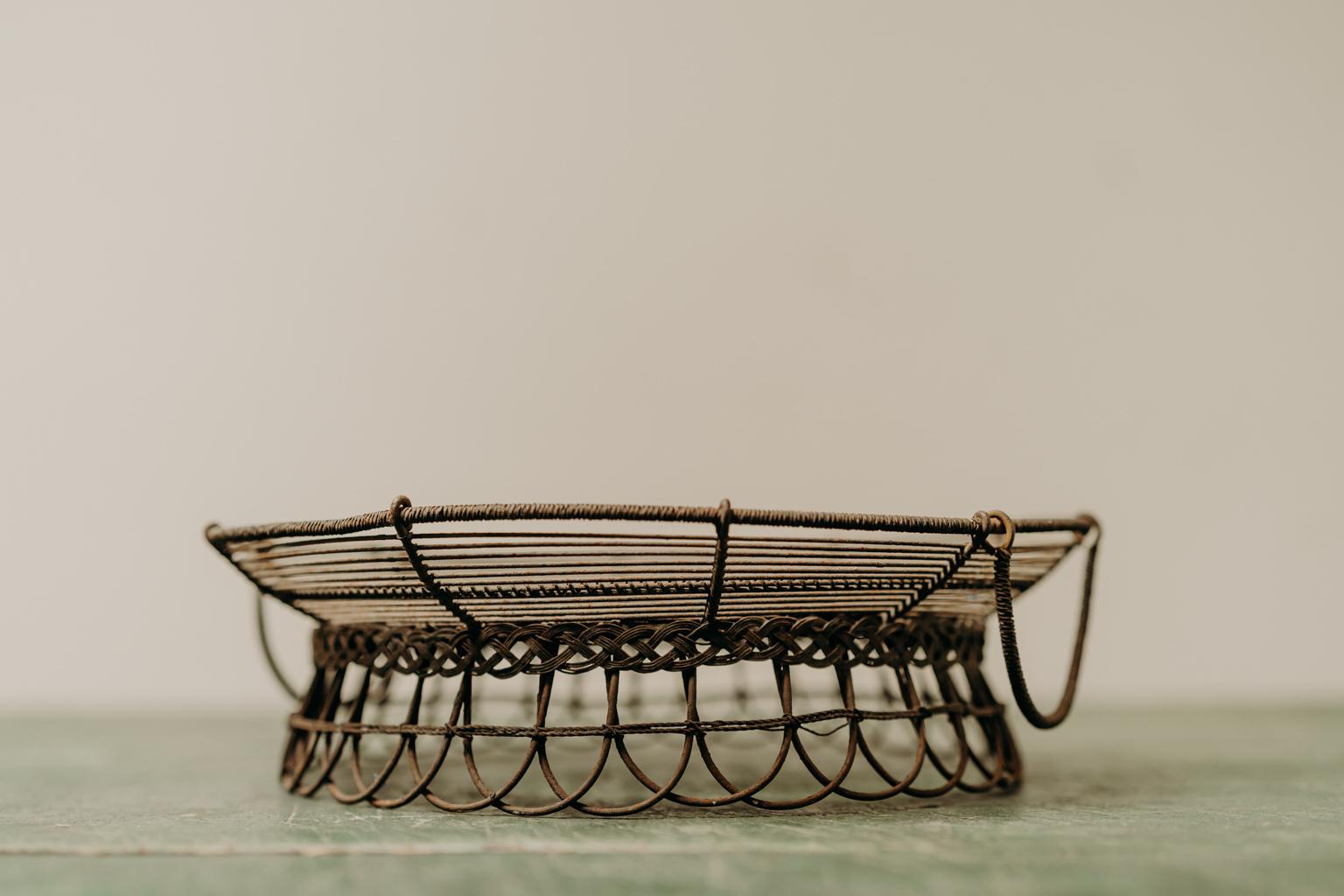Travail de maitrise/compagnonnage, this little gem,
was made in France during the 19th century, woven iron fruits basket, truly a rare find, these items were made as proof of craftsmanship.