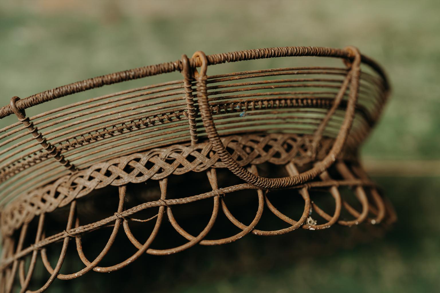 Woven 19th Century Iron Fruit Basket For Sale