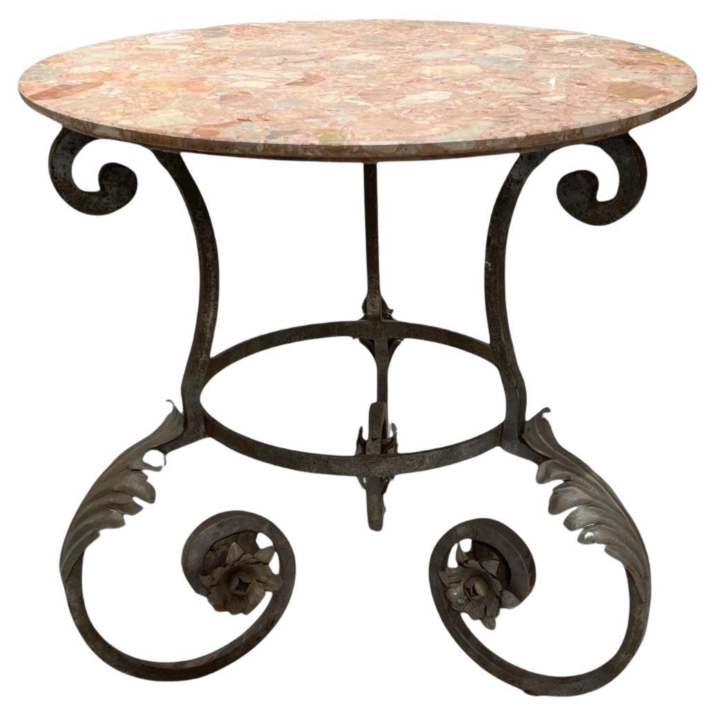 19th Century Iron Gueridon Table with Marble Top
